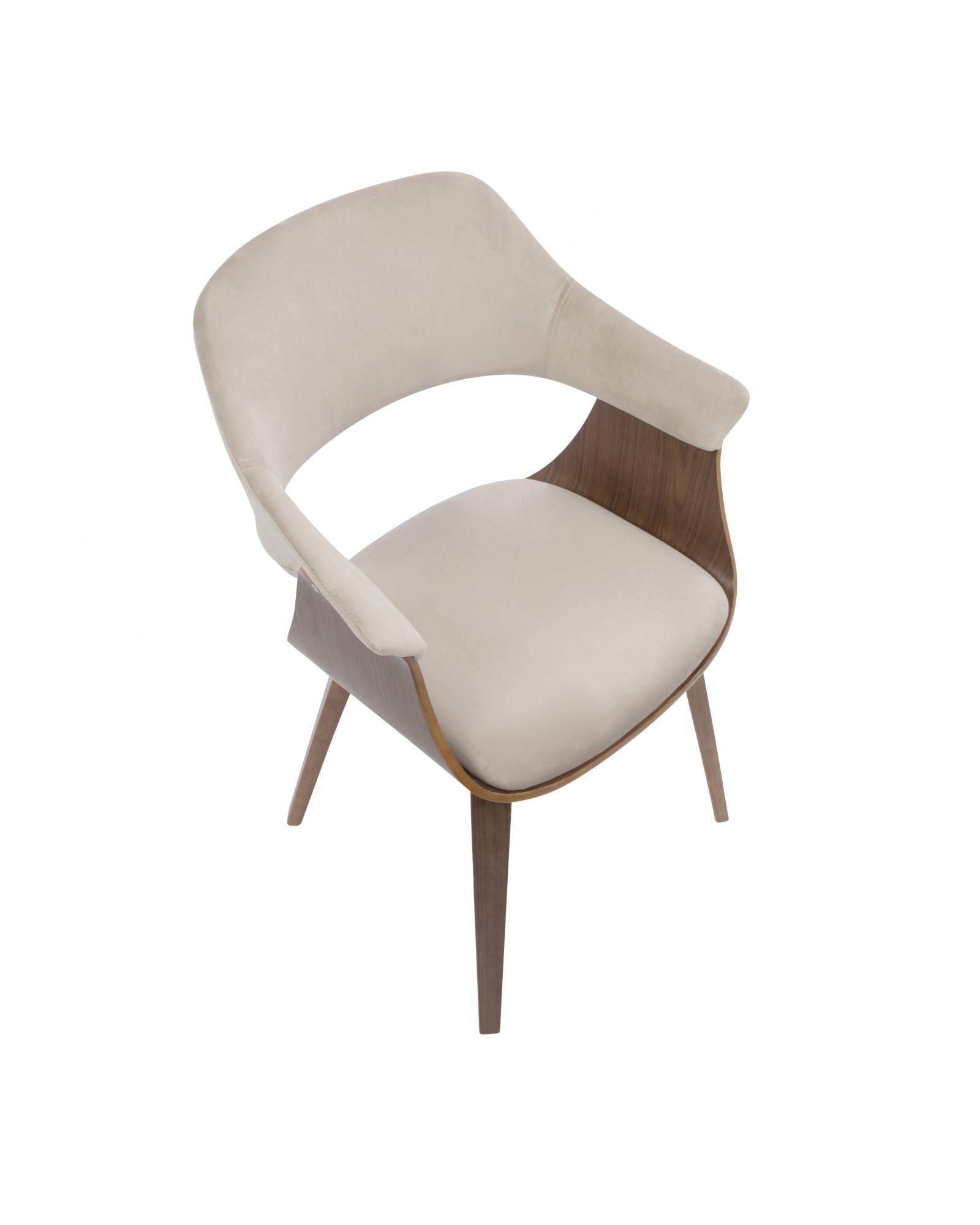 Lucci Mid-Century Modern Chair in Walnut and Tan Velvet