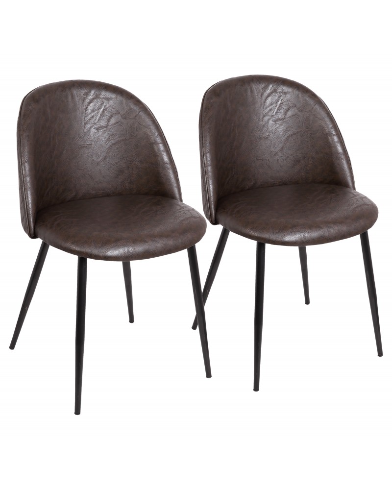 Luna Contemporary Dining/Accent Chair in Black with Brown Faux Leather - Set of 2