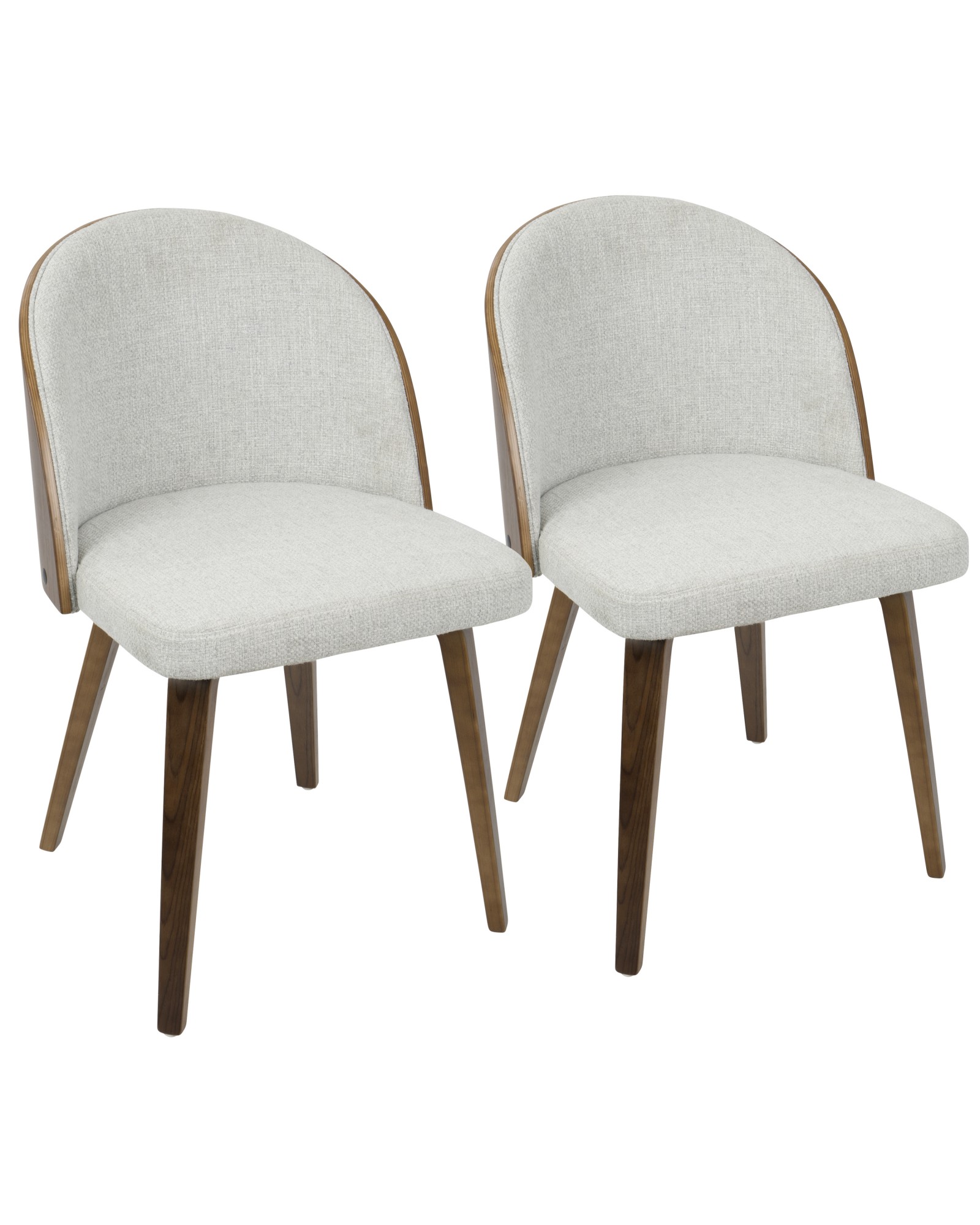 Luna Contemporary Dining/Accent Chair in Walnut with White Noise Fabric - Set of 2