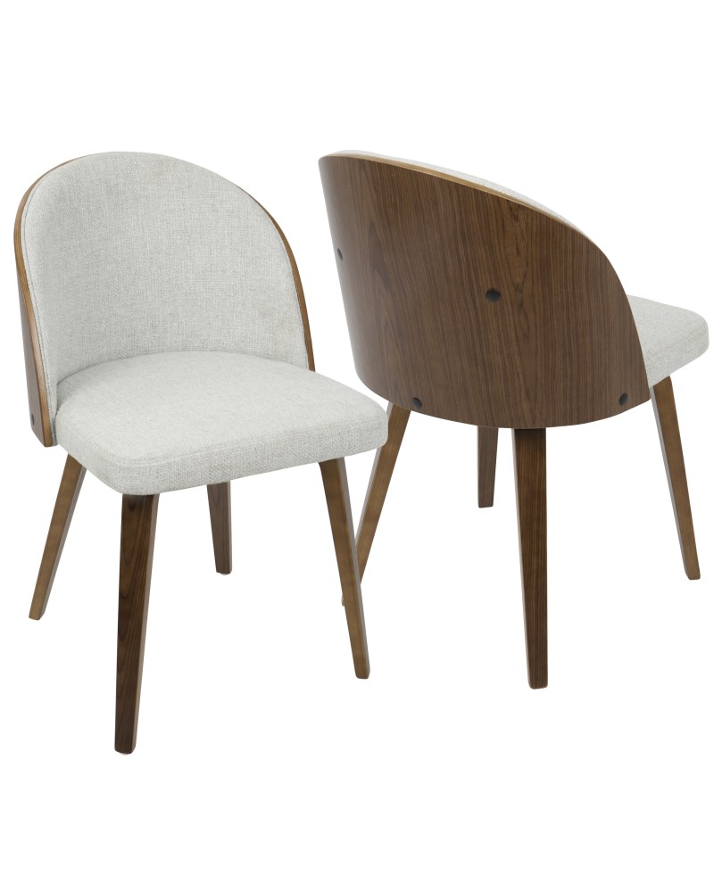 Luna Contemporary Dining/Accent Chair in Walnut with White Noise Fabric - Set of 2