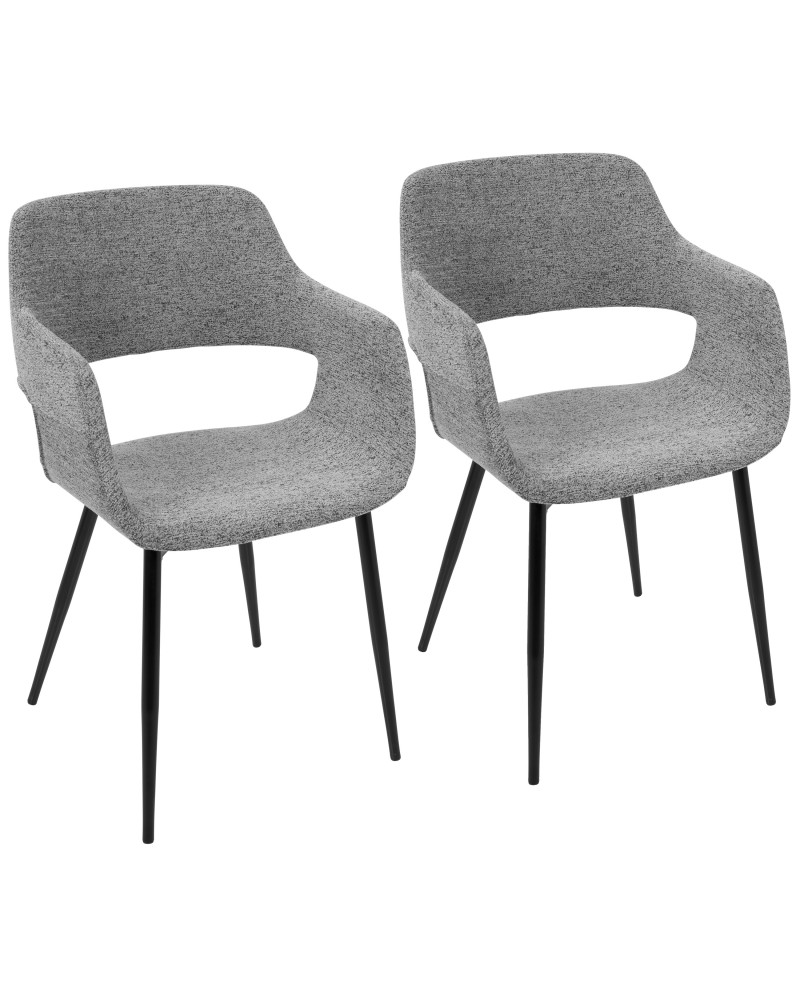 Margarite Mid-Century Modern Dining/Accent Chair in Black with Grey Fabric - Set of 2