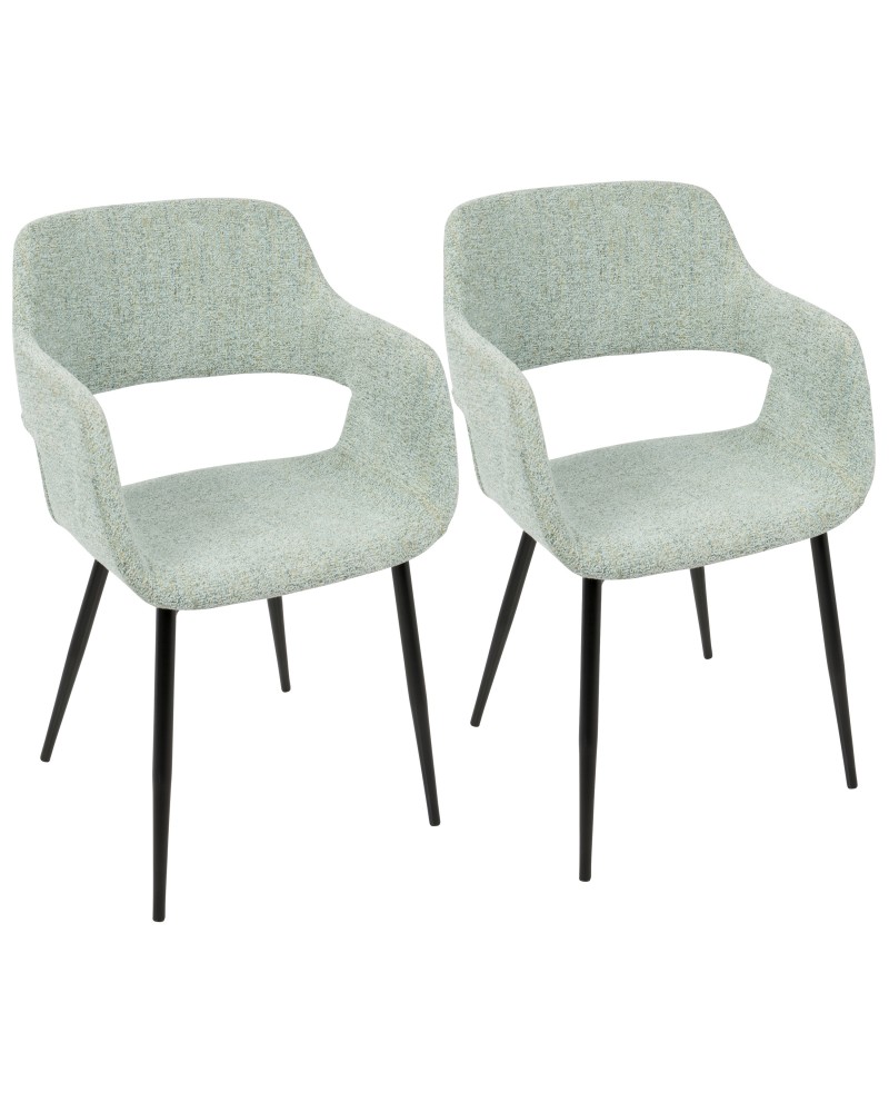 Margarite Mid-Century Modern Dining/Accent Chair in Black with Light Green Fabric - Set of 2