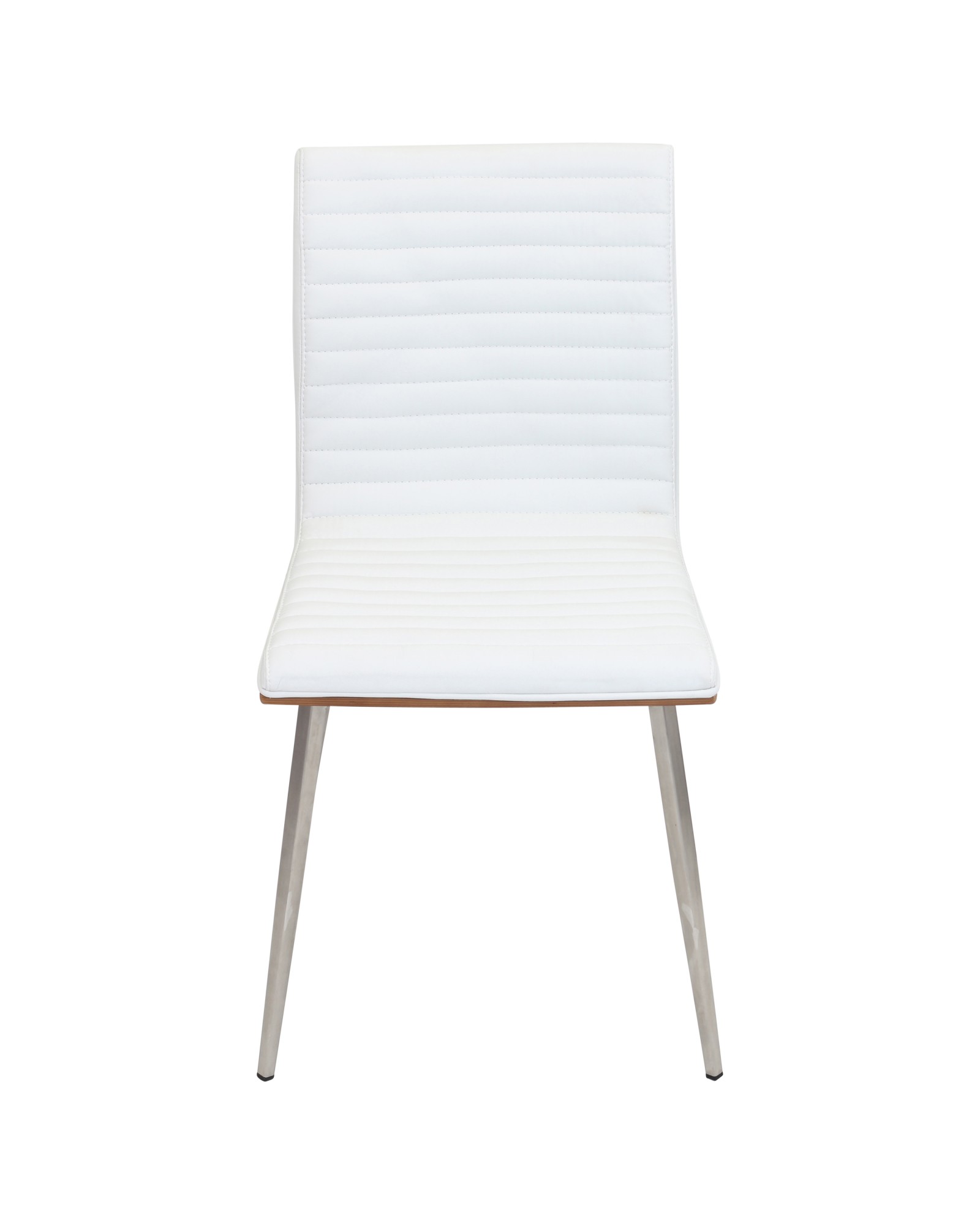 Mason Contemporary Dining/Accent Chair with Swivel in Stainless Steel, Walnut Wood, and White Faux Leather - Set of 2