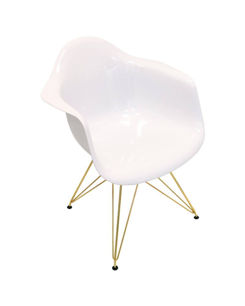 Neo Flair Mid-Century Modern Dining/Accent Chair in White and Gold