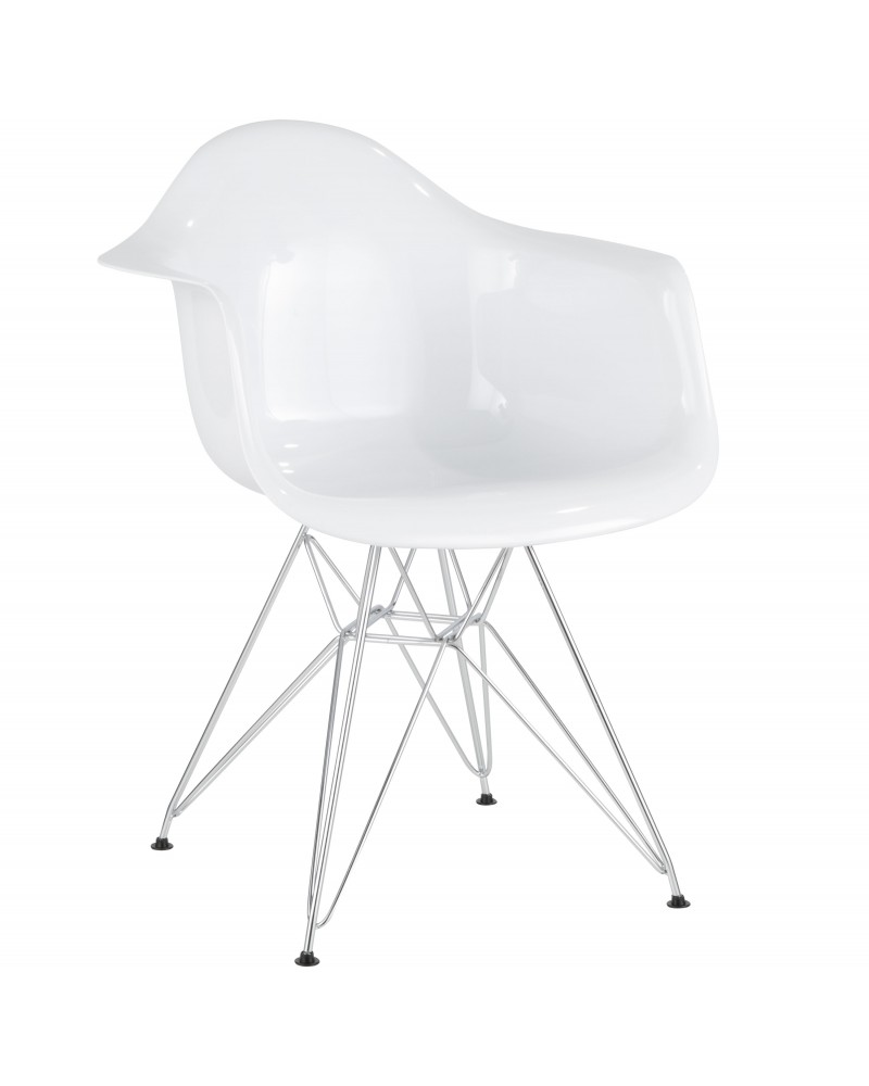 Neo Flair Contemporary Dining/Accent Chair in White and Chrome