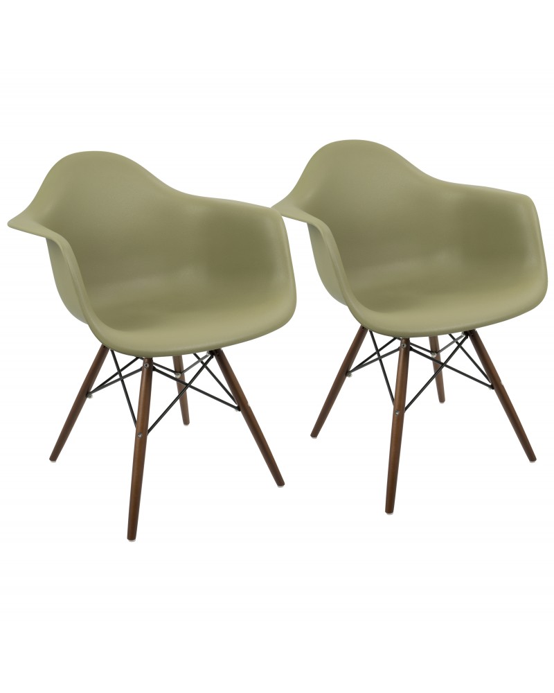 Neo Flair Mid-Century Modern Chair in Olive and Espresso - Set of 2