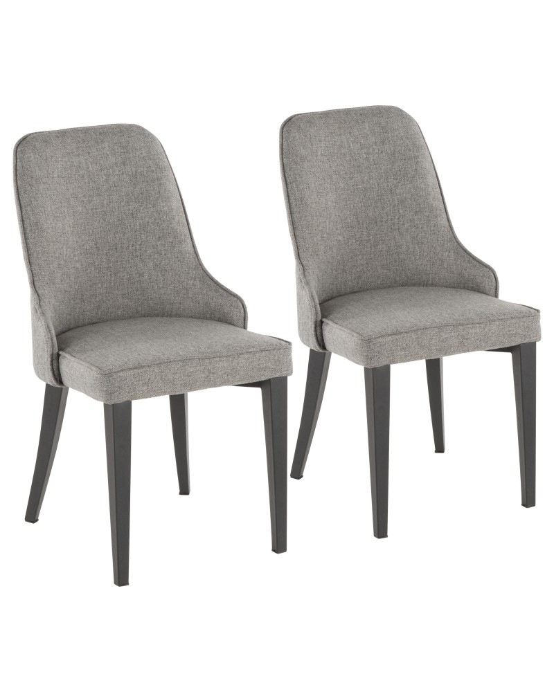 Nueva Contemporary Accent/Dining Chair in Black Metal and Grey Fabric - Set of 2