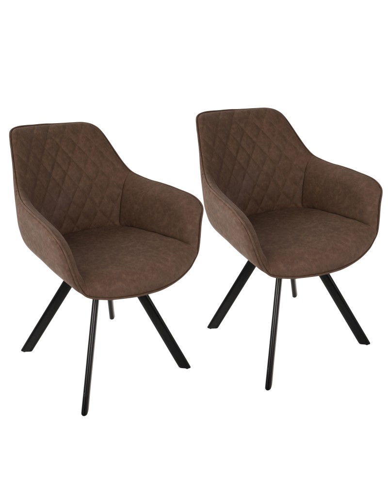 Outlaw Industrial Dining/Accent Chair in Brown Faux Leather - Set of 2