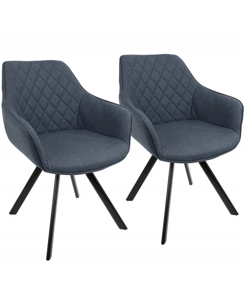 Outlaw Industrial Dining/Accent Chair in Blue Faux Leather - Set of 2