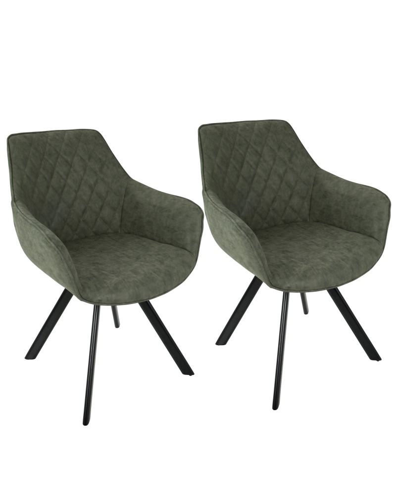 Outlaw Industrial Dining/Accent Chair in Green Faux Leather - Set of 2