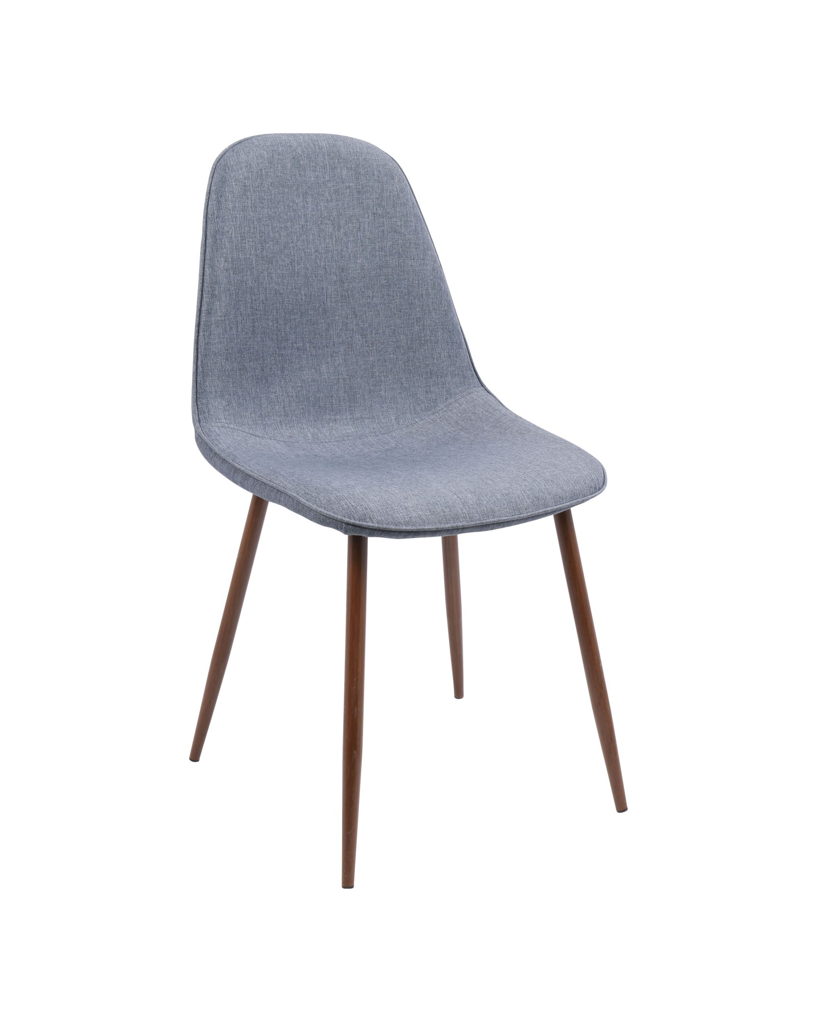 Pebble Mid-Century Modern Dining/Accent Chair in Walnut and Blue Fabric - Set of 2