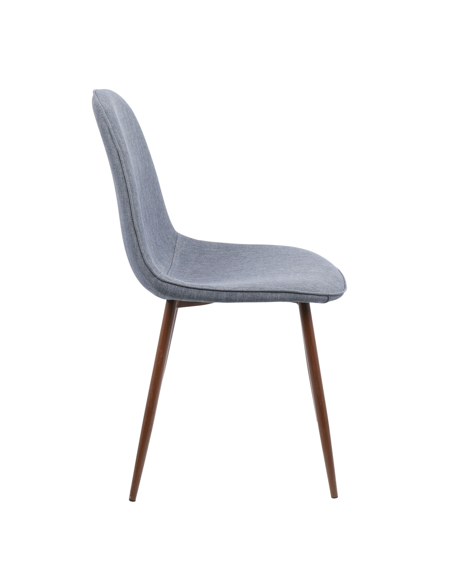 Pebble Mid-Century Modern Dining/Accent Chair in Walnut and Blue Fabric - Set of 2
