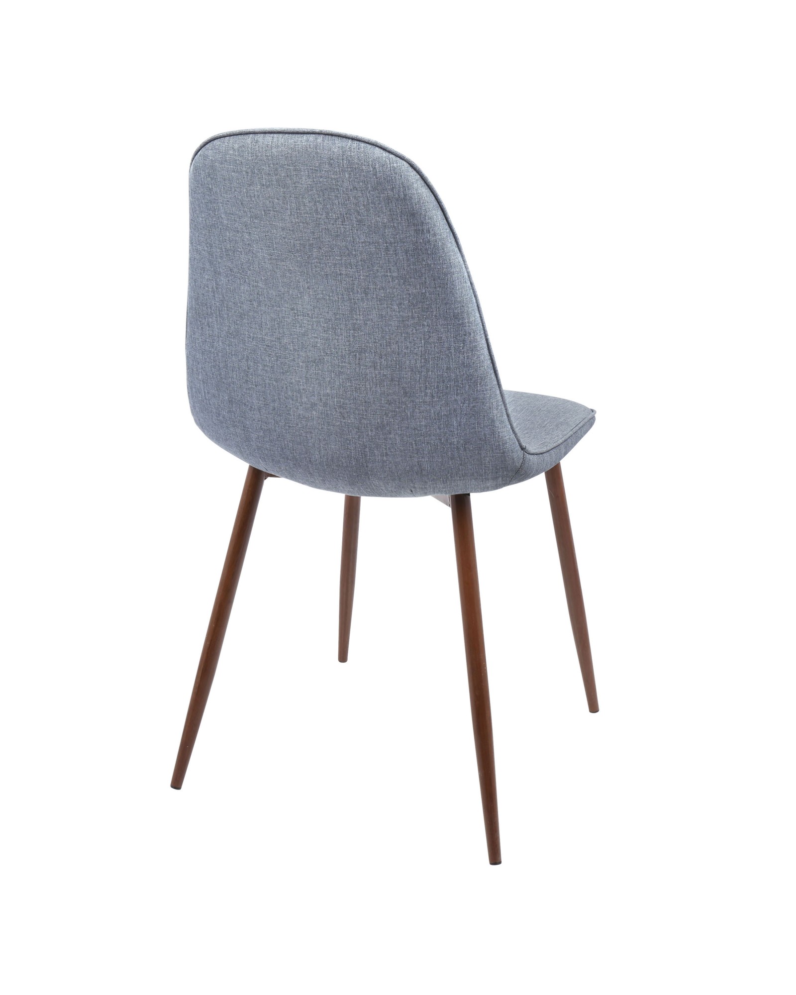 Pebble Mid-Century Modern Dining/Accent Chair in Walnut and Blue Fabric - Set of 2