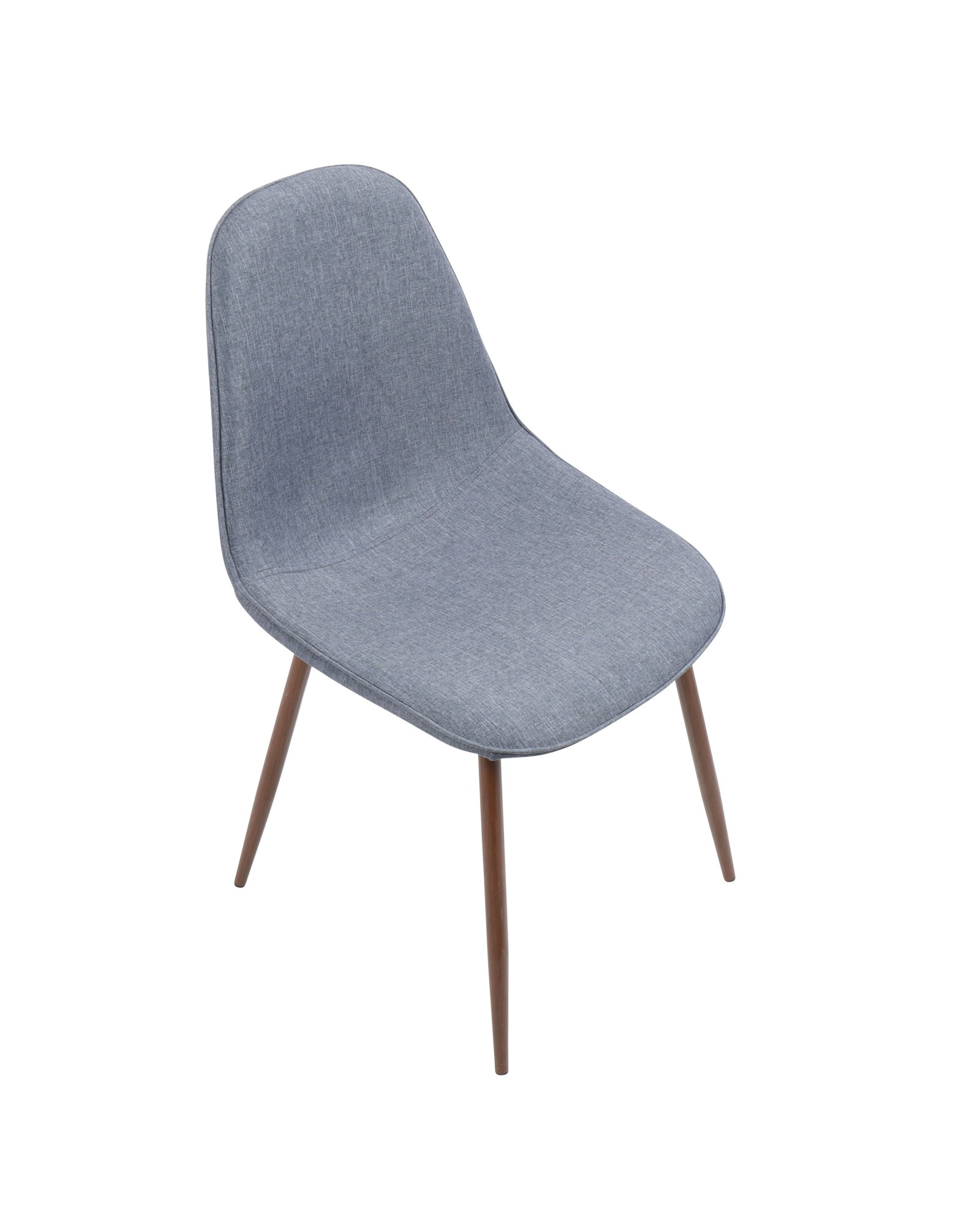 Pebble Mid-Century Modern Dining/Accent Chair in Walnut and Blue Fabric - Set of 2