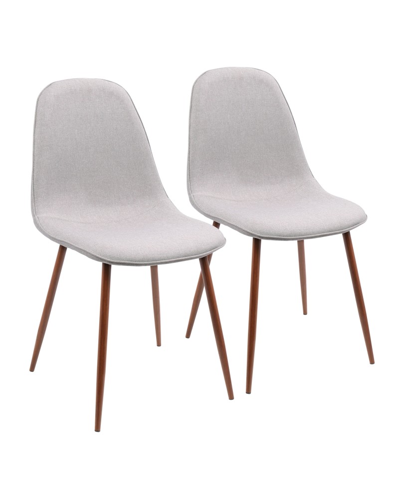 Pebble Mid-Century Modern Dining/Accent Chair in Walnut and Grey Fabric - Set of 3