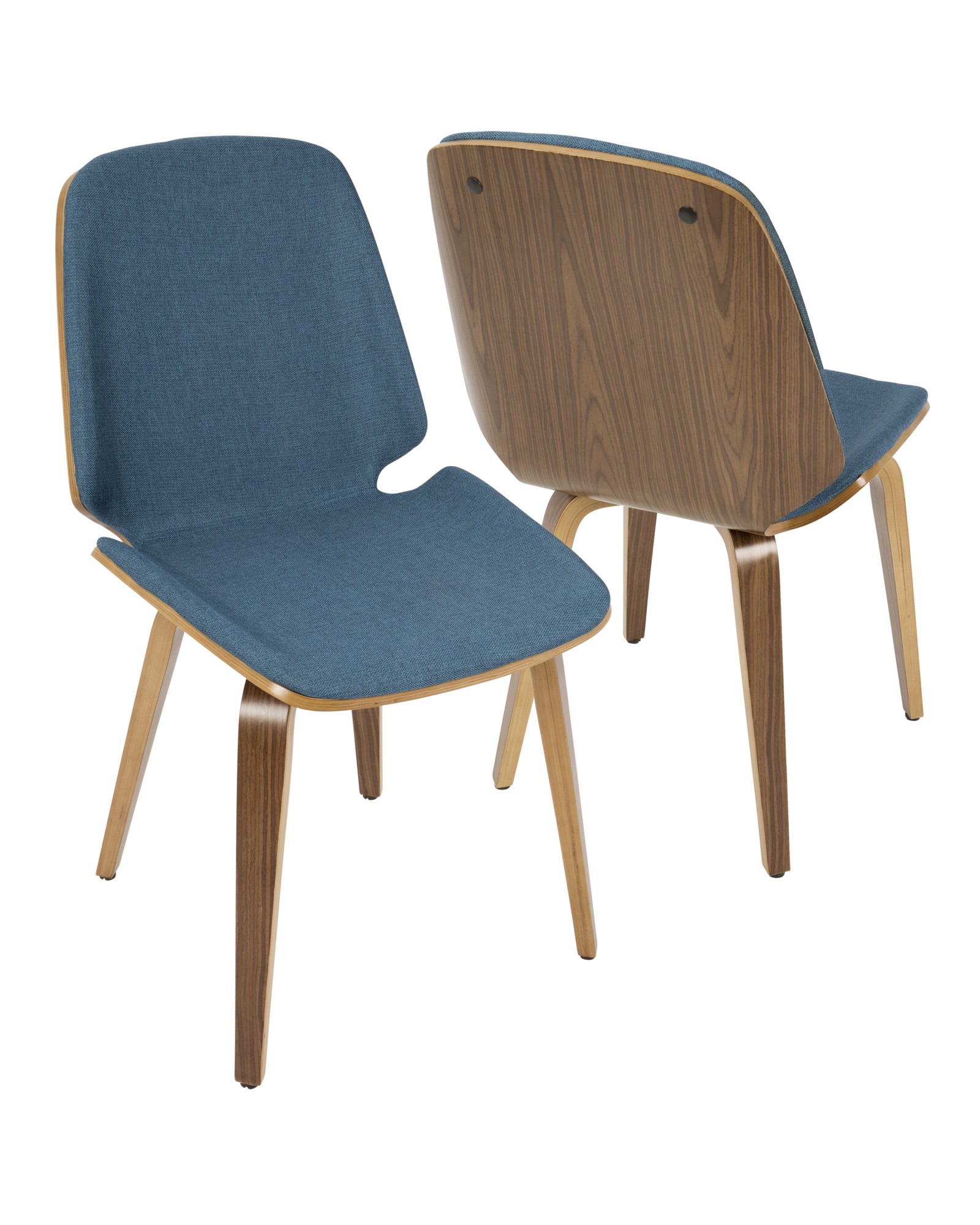 Serena Mid-Century Modern Dining Chair in Walnut with Blue Fabric - Set of 2