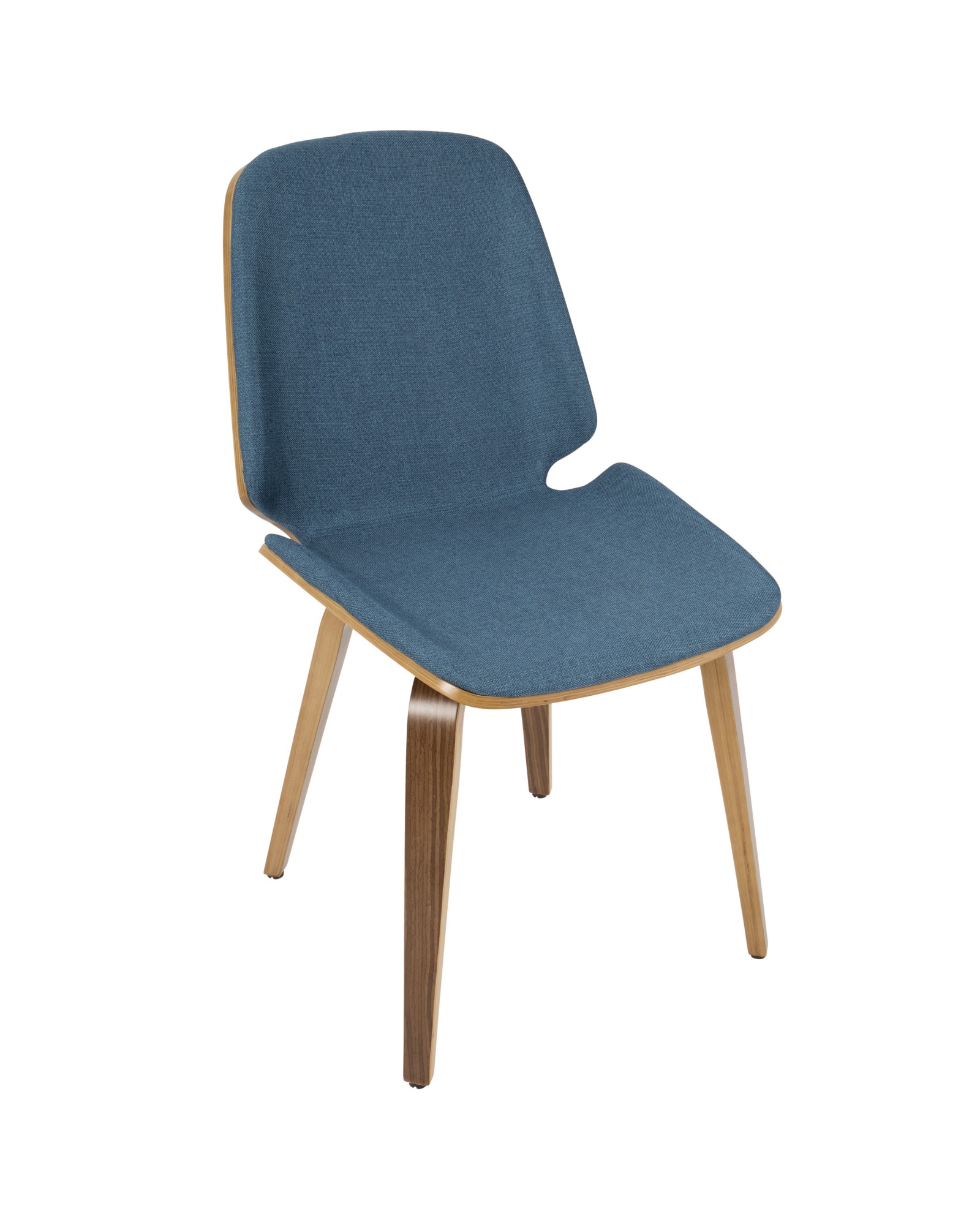 Serena Mid-Century Modern Dining Chair in Walnut with Blue Fabric - Set of 2