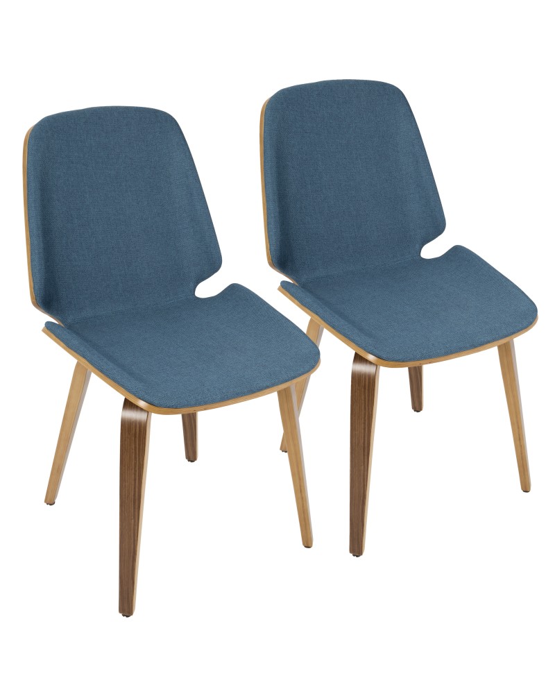 Serena Mid-Century Modern Dining Chair in Walnut with Blue Fabric - Set of 2