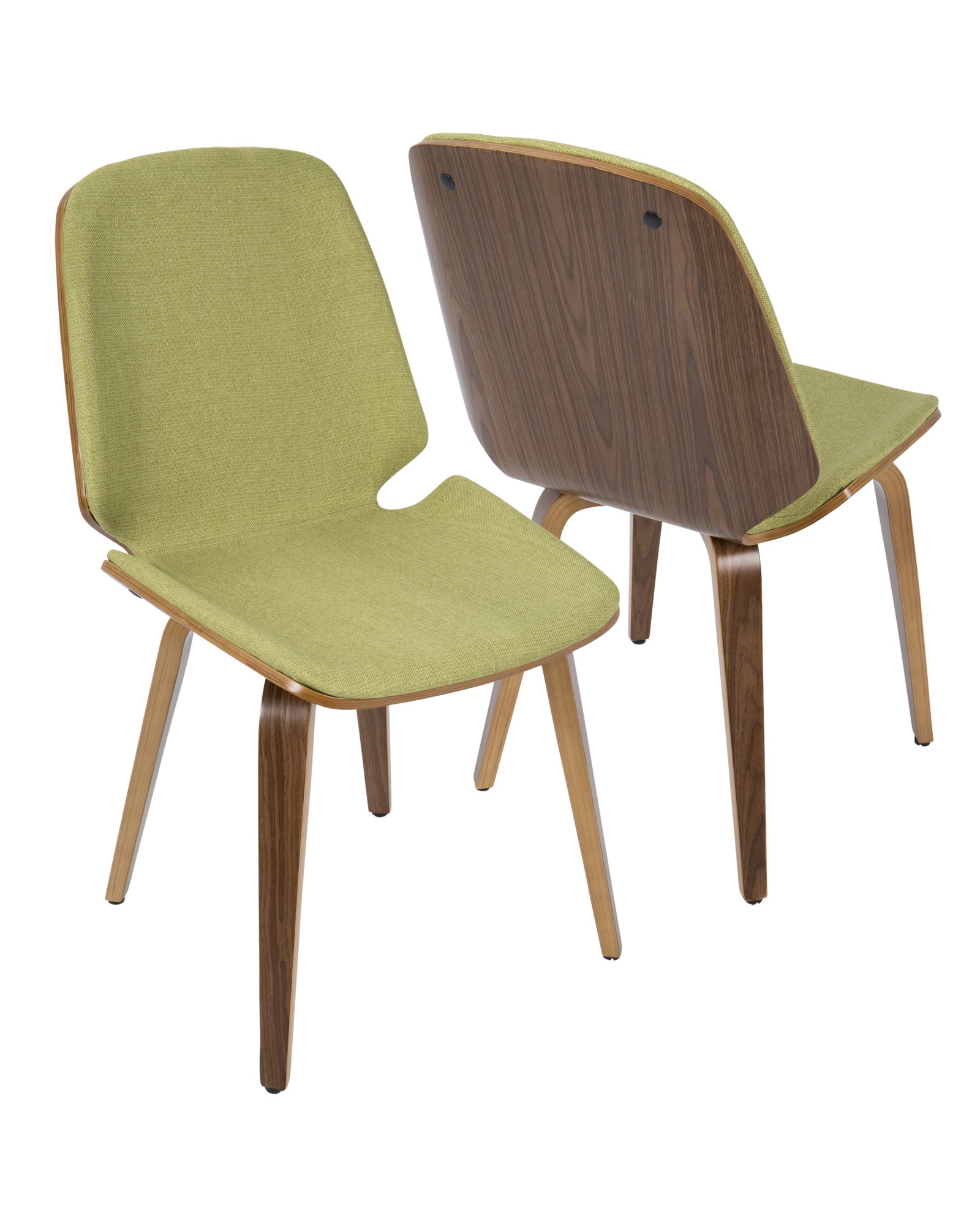 Serena Mid-Century Modern Dining Chair in Walnut with Green Fabric - Set of 2