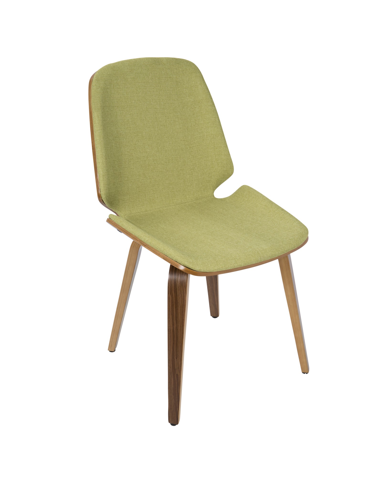 Serena Mid-Century Modern Dining Chair in Walnut with Green Fabric - Set of 2