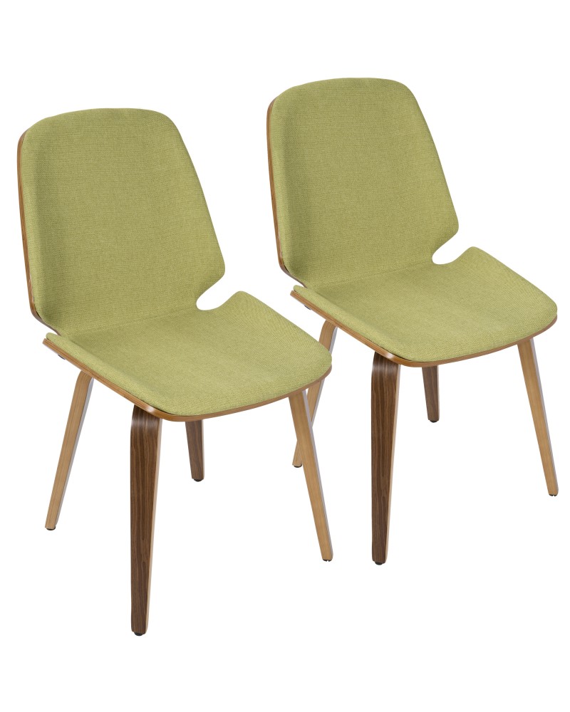 Serena Mid-Century Modern Dining Chair in Walnut with Green Fabric - Set of 2