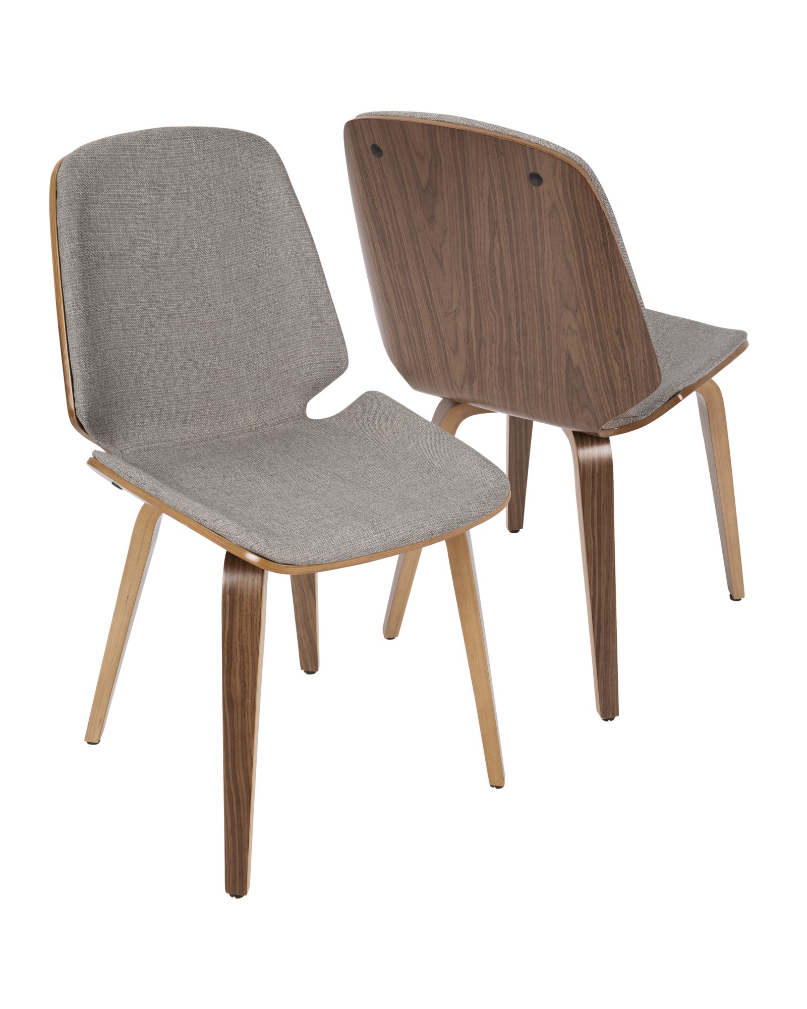 Serena Mid-Century Modern Dining Chair in Walnut with Light Grey Fabric - Set of 2