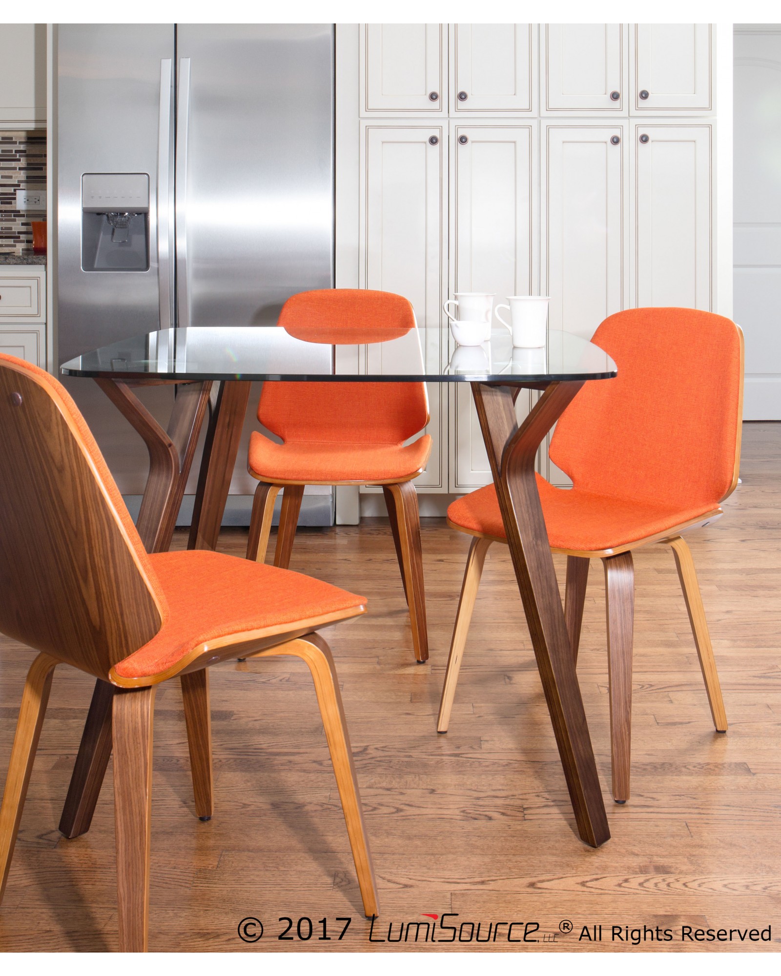 Serena Mid-Century Modern Dining Chair in Walnut with Orange Fabric - Set of 2