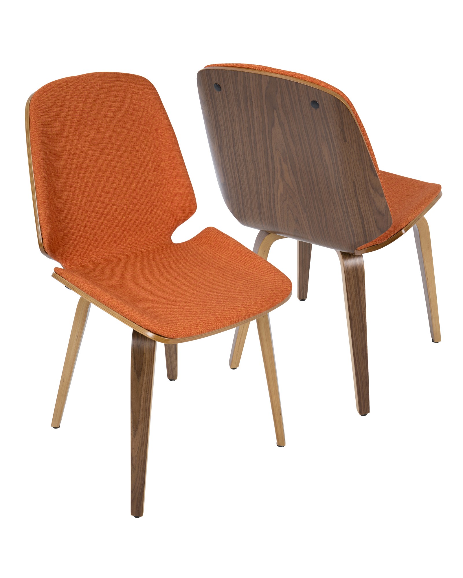 Serena Mid-Century Modern Dining Chair in Walnut with Orange Fabric - Set of 2