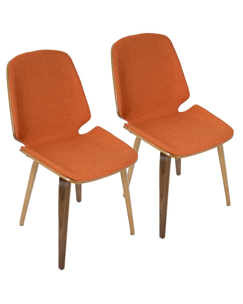 Serena Mid-Century Modern Dining Chair in Walnut with Orange Fabric - Set of 2
