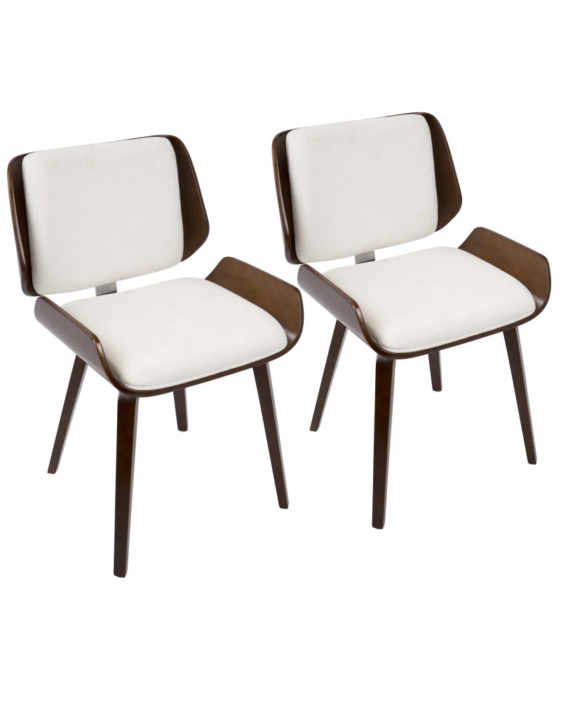 Santi Mid-Century Modern Dining/Accent Chair in Cherry with White Fabric - Set of 2
