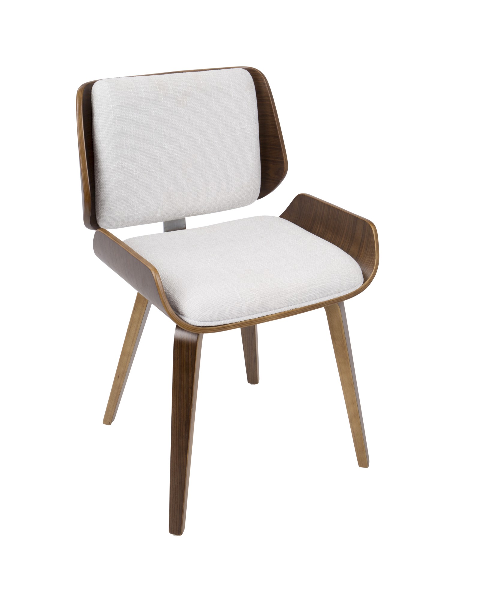 Santi Mid-Century Modern Dining/Accent Chair in Walnut with Light Grey Fabric - Set of 2