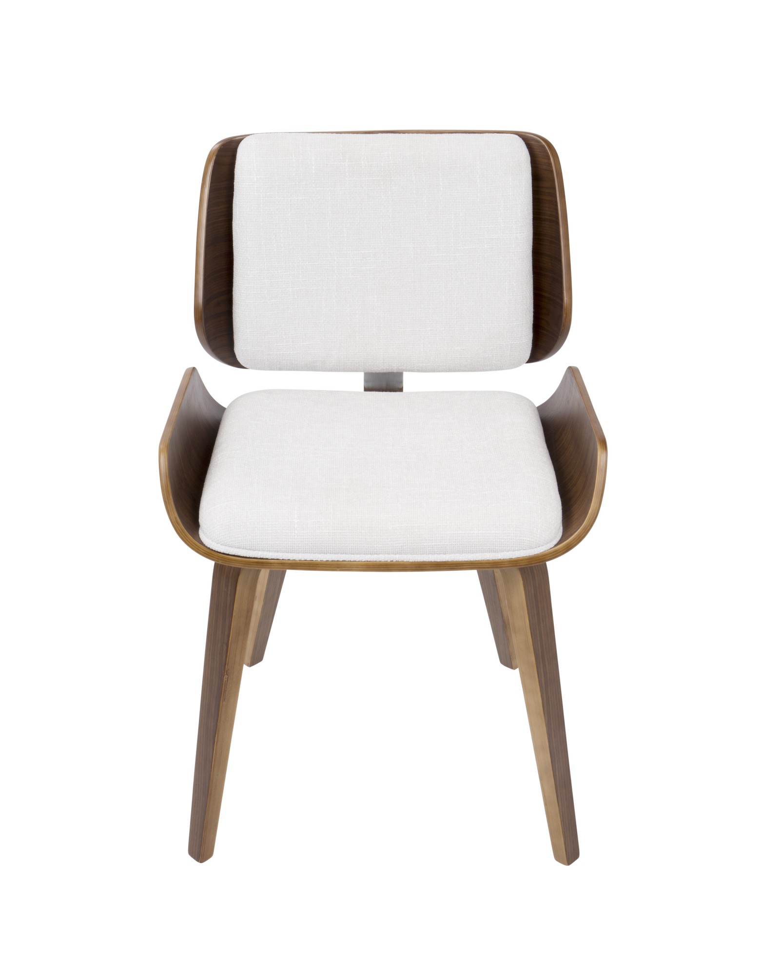 Santi Mid-Century Modern Dining/Accent Chair in Walnut with Light Grey Fabric - Set of 2