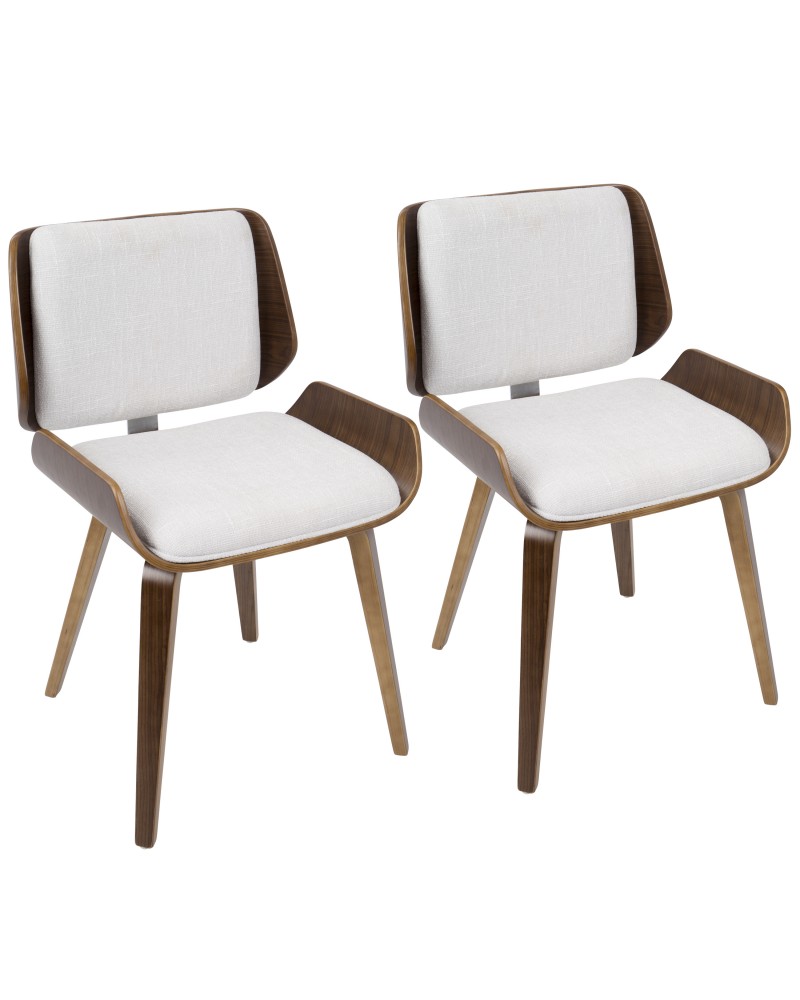 Santi Mid-Century Modern Dining/Accent Chair in Walnut with Light Grey Fabric - Set of 2