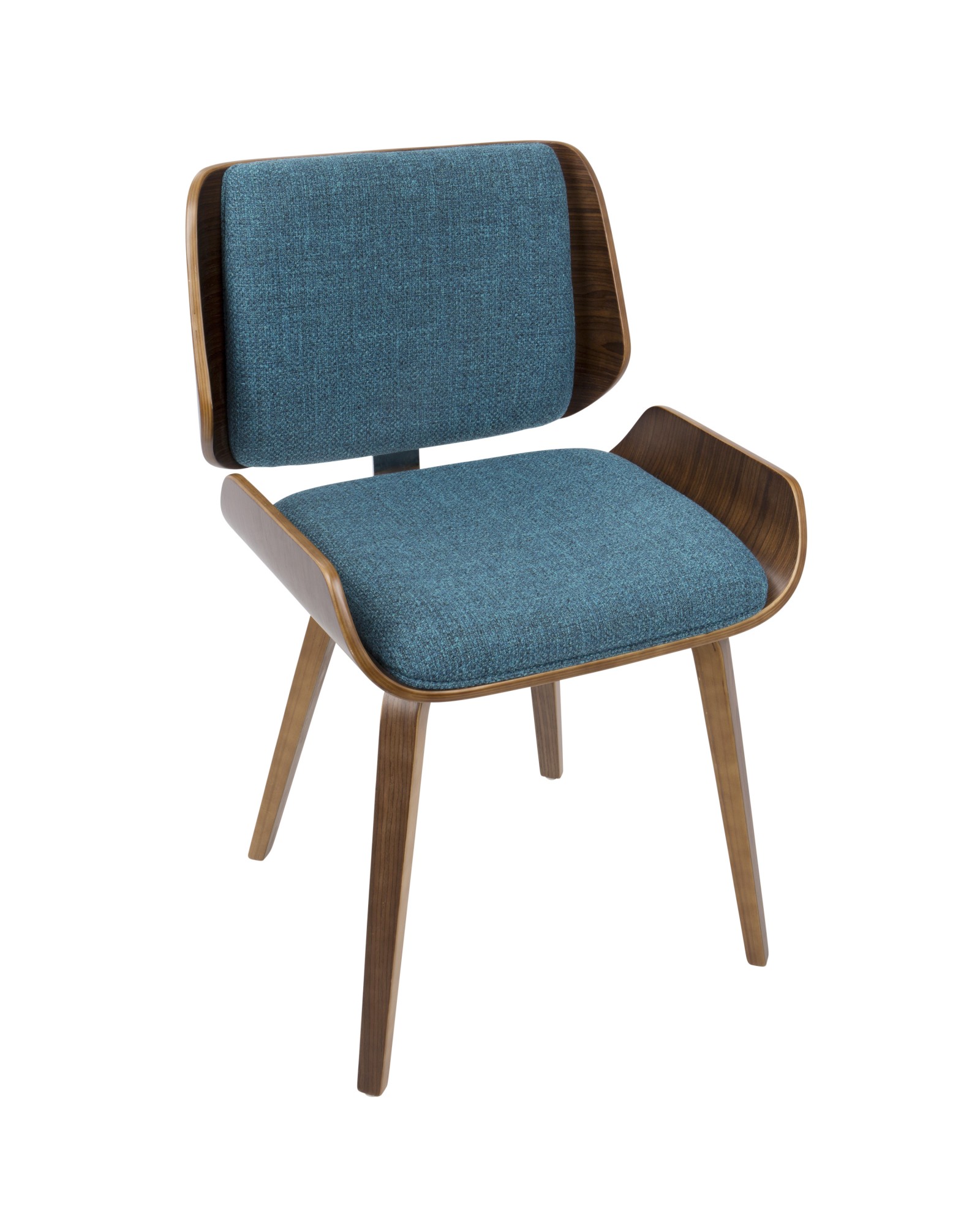 Santi Mid-Century Modern Dining/Accent Chair in Walnut with Turquoise Fabric - Set of 2