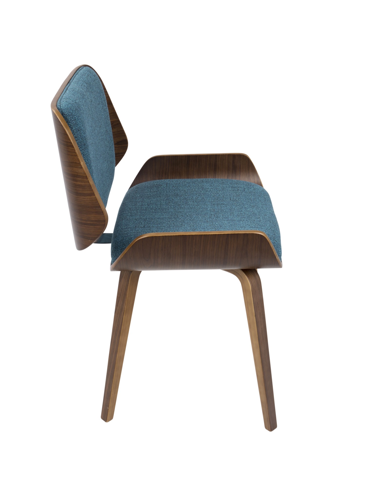 Santi Mid-Century Modern Dining/Accent Chair in Walnut with Turquoise Fabric - Set of 2