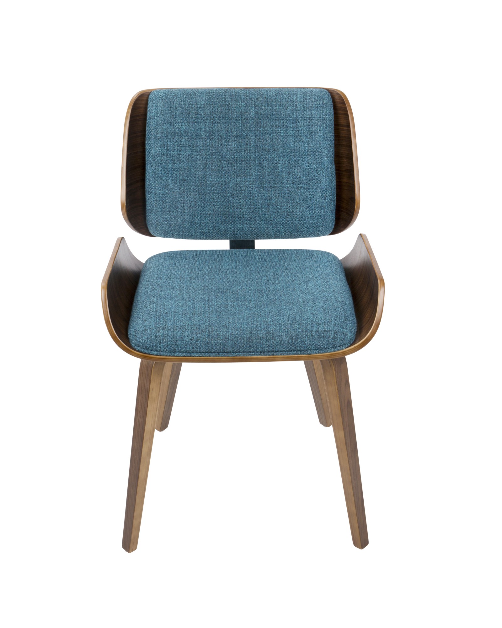 Santi Mid-Century Modern Dining/Accent Chair in Walnut with Turquoise Fabric - Set of 2