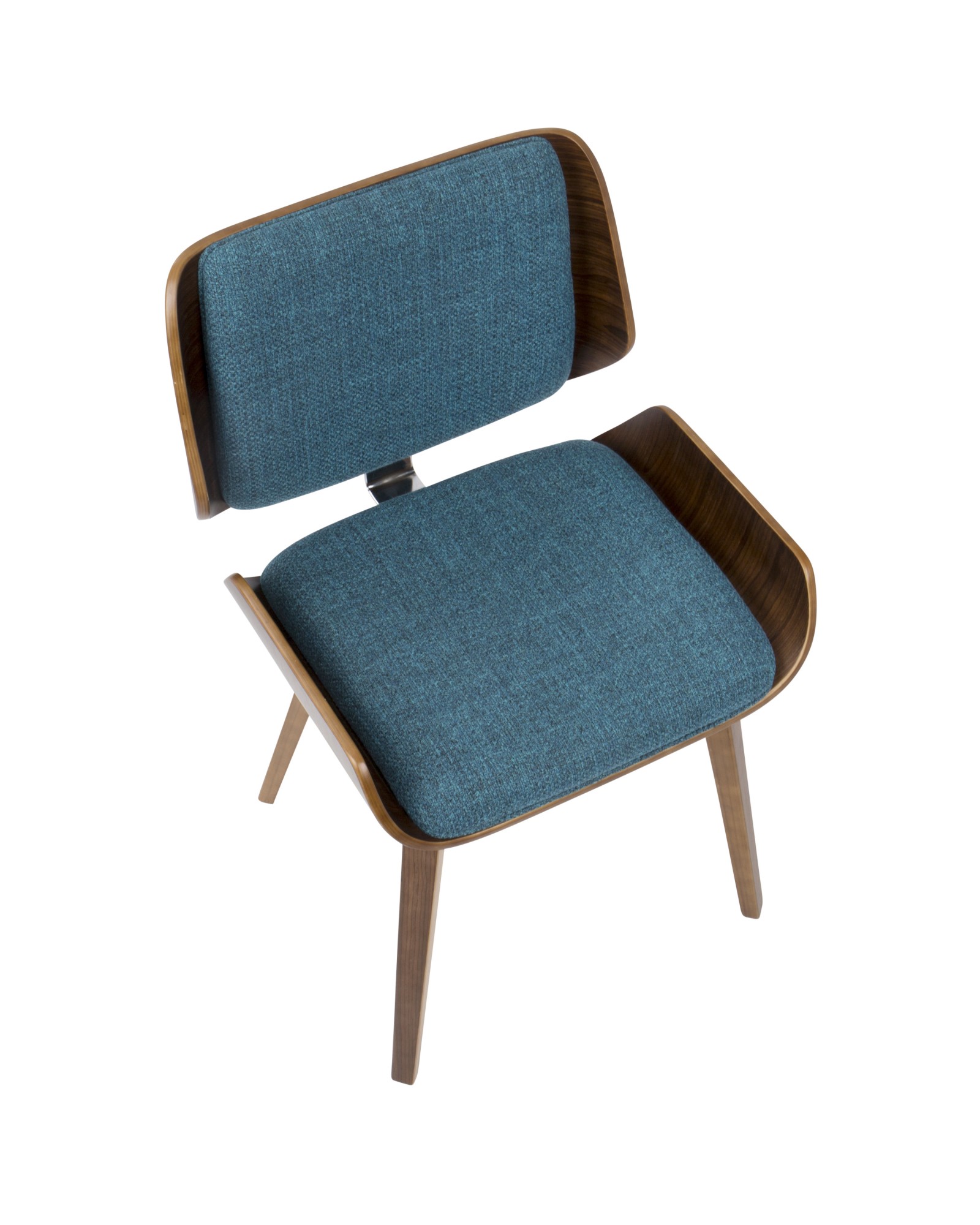 Santi Mid-Century Modern Dining/Accent Chair in Walnut with Turquoise Fabric - Set of 2