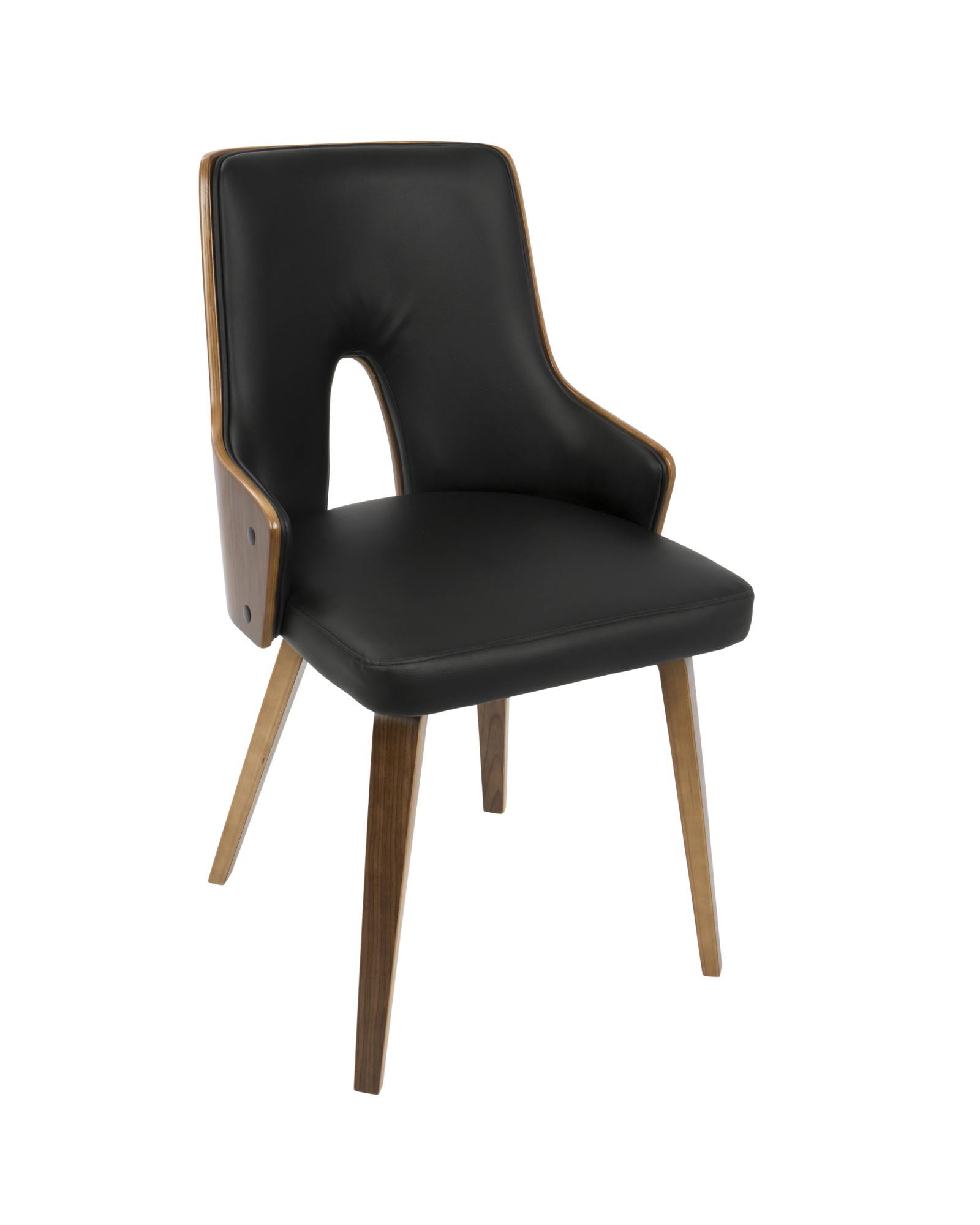 Stella Mid-Century Modern Dining/Accent Chair in Walnut with Black Faux Leather - Set of 2