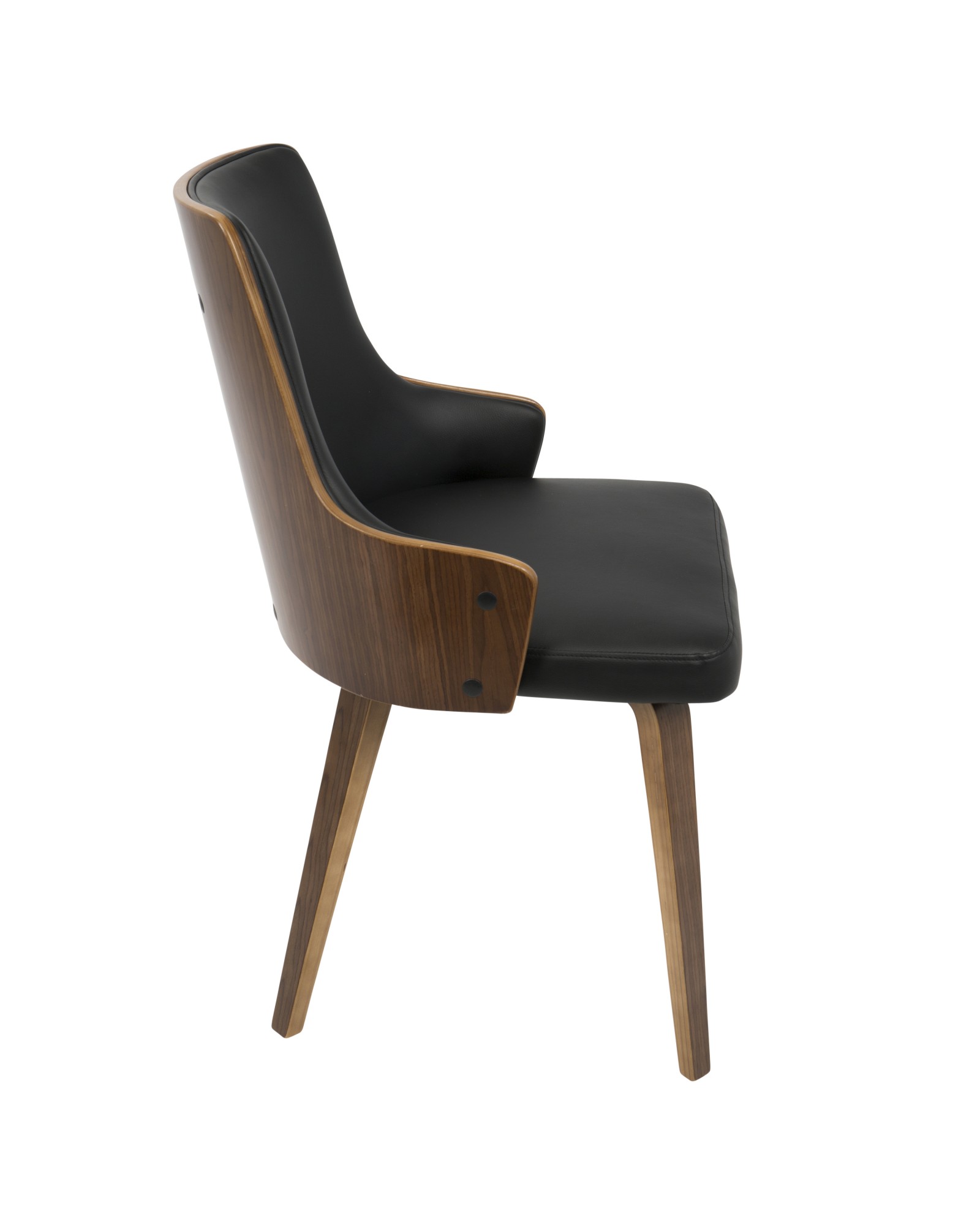 Stella Mid-Century Modern Dining/Accent Chair in Walnut with Black Faux Leather - Set of 2