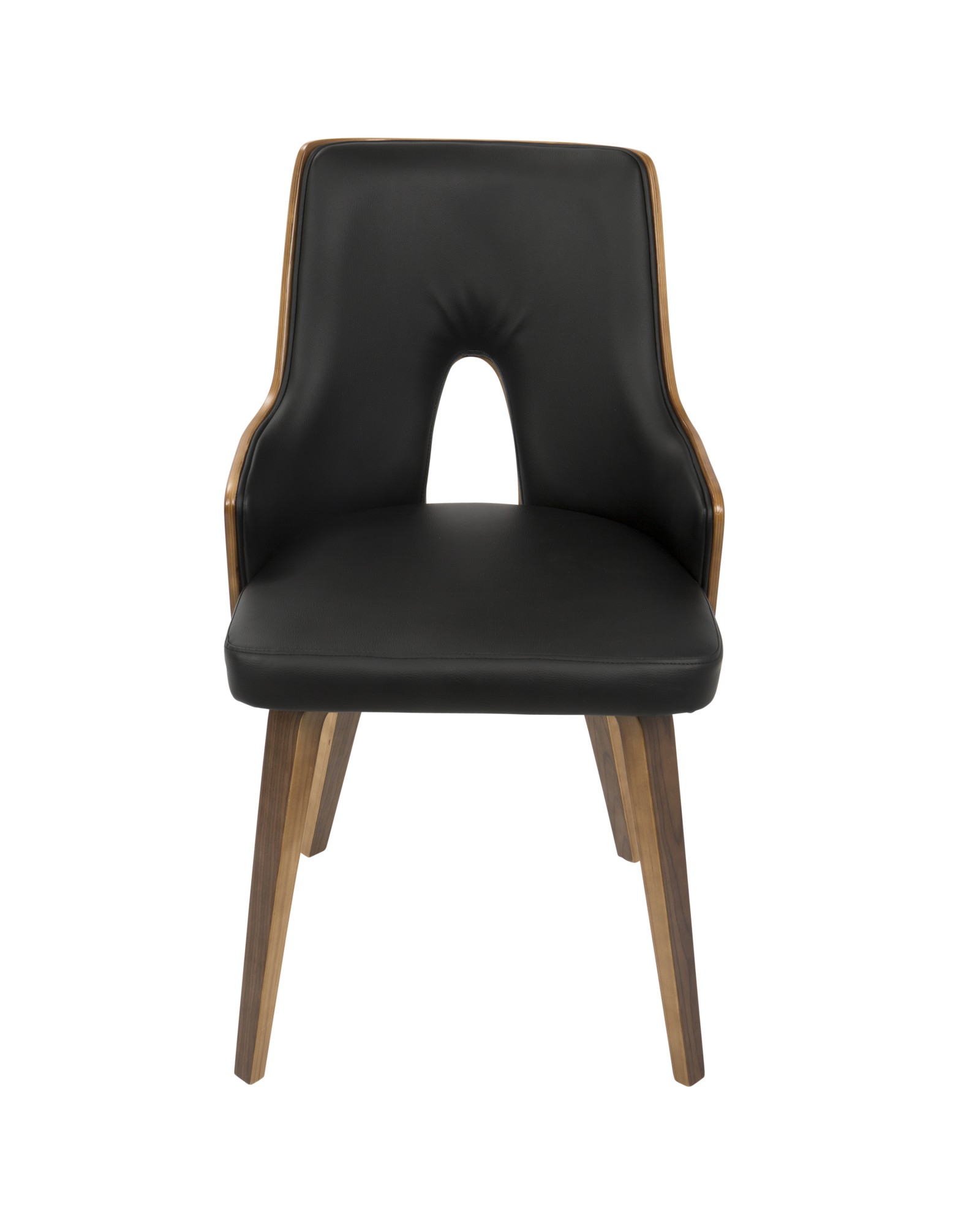 Stella Mid-Century Modern Dining/Accent Chair in Walnut with Black Faux Leather - Set of 2