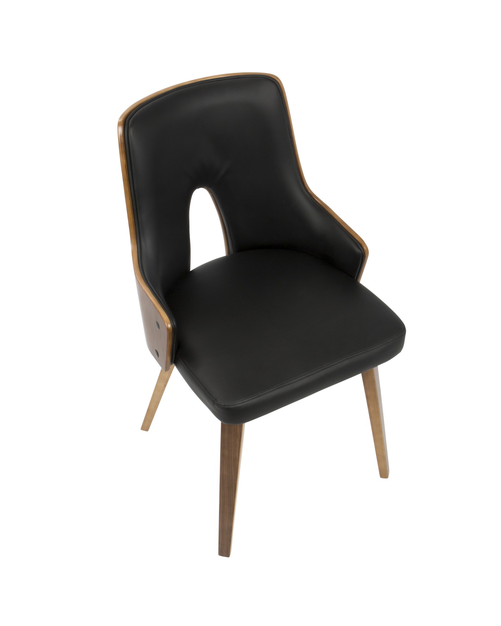 Stella Mid-Century Modern Dining/Accent Chair in Walnut with Black Faux Leather - Set of 2