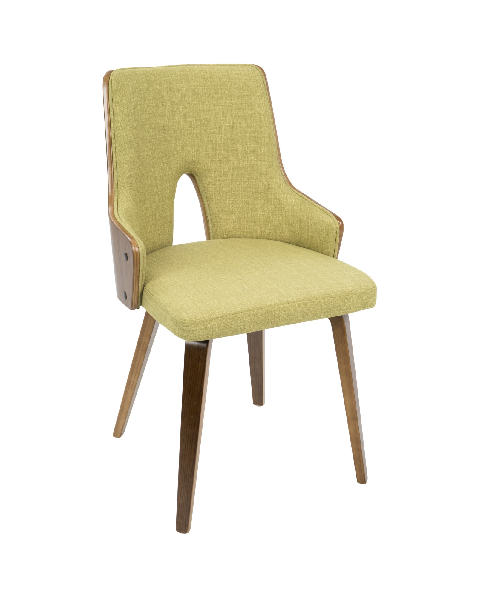 Stella Mid-Century Modern Dining/Accent Chair in Walnut with Green Fabric - Set of 2