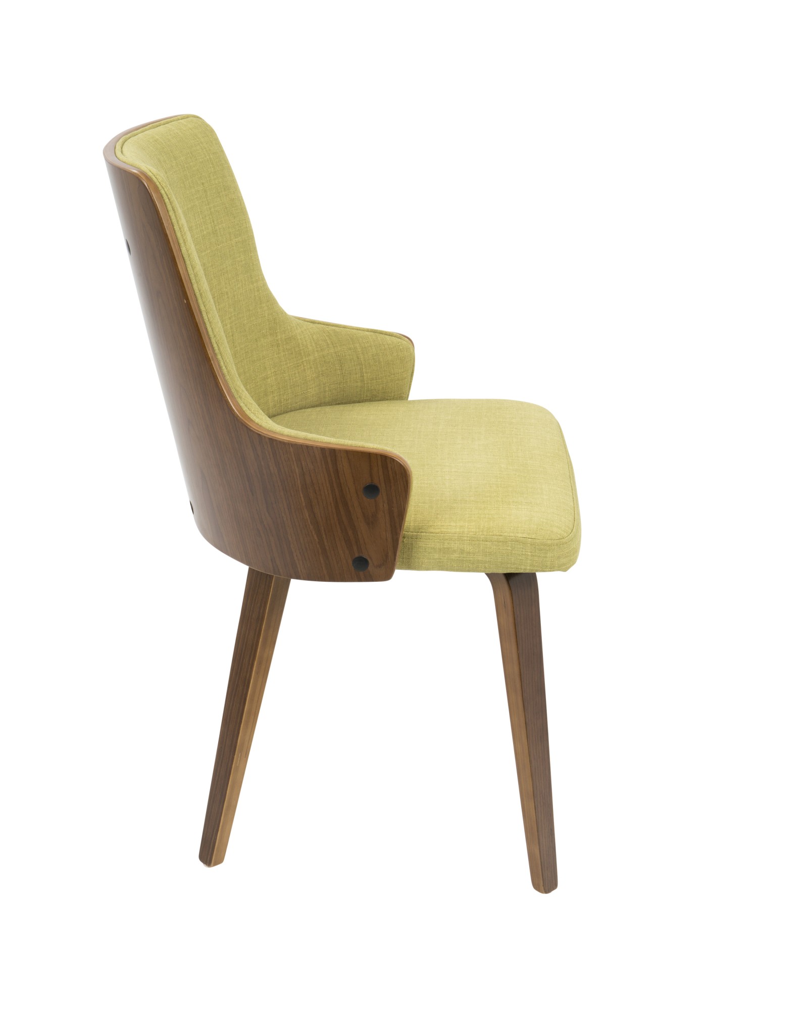 Stella Mid-Century Modern Dining/Accent Chair in Walnut with Green Fabric - Set of 2