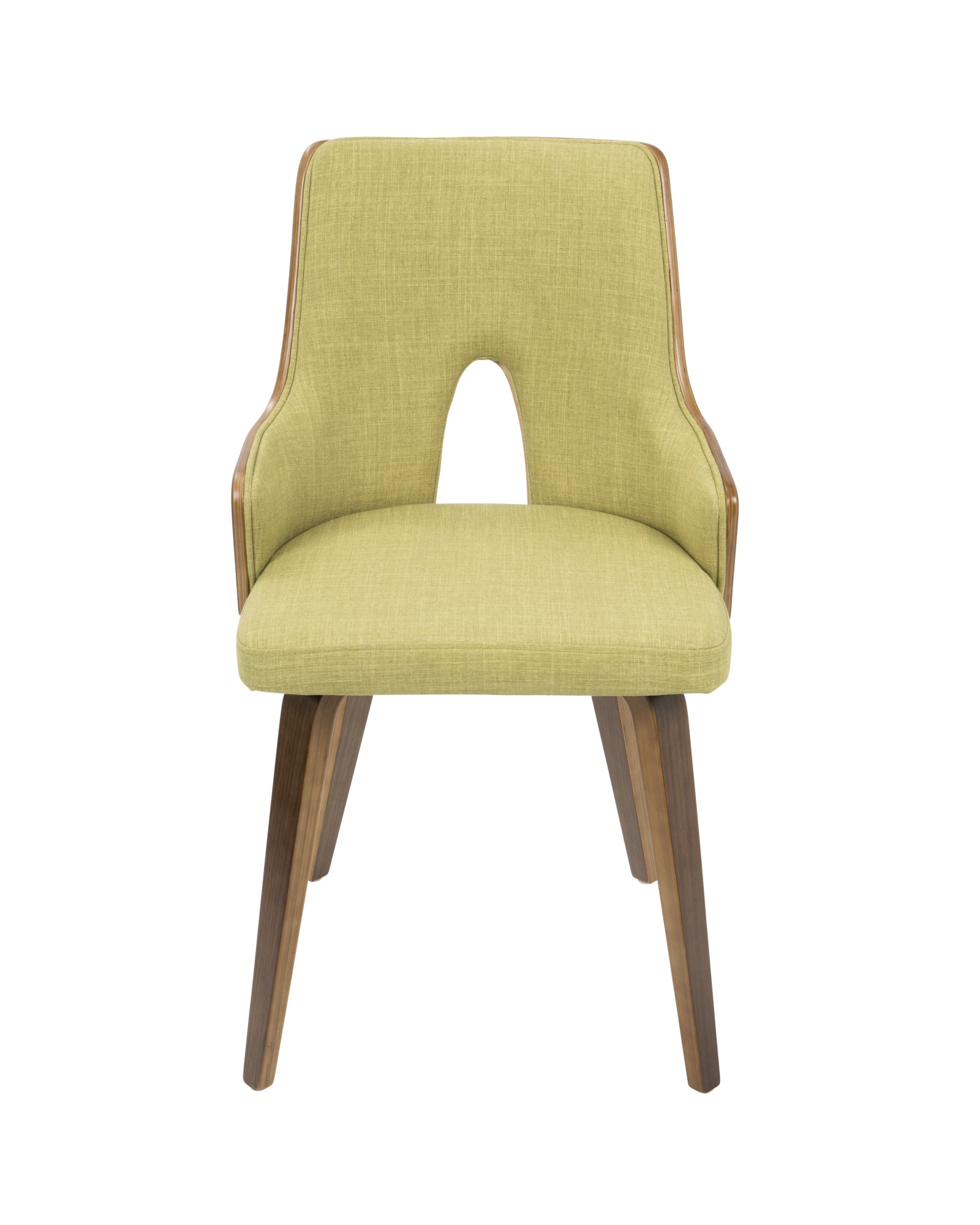 Stella Mid-Century Modern Dining/Accent Chair in Walnut with Green Fabric - Set of 2