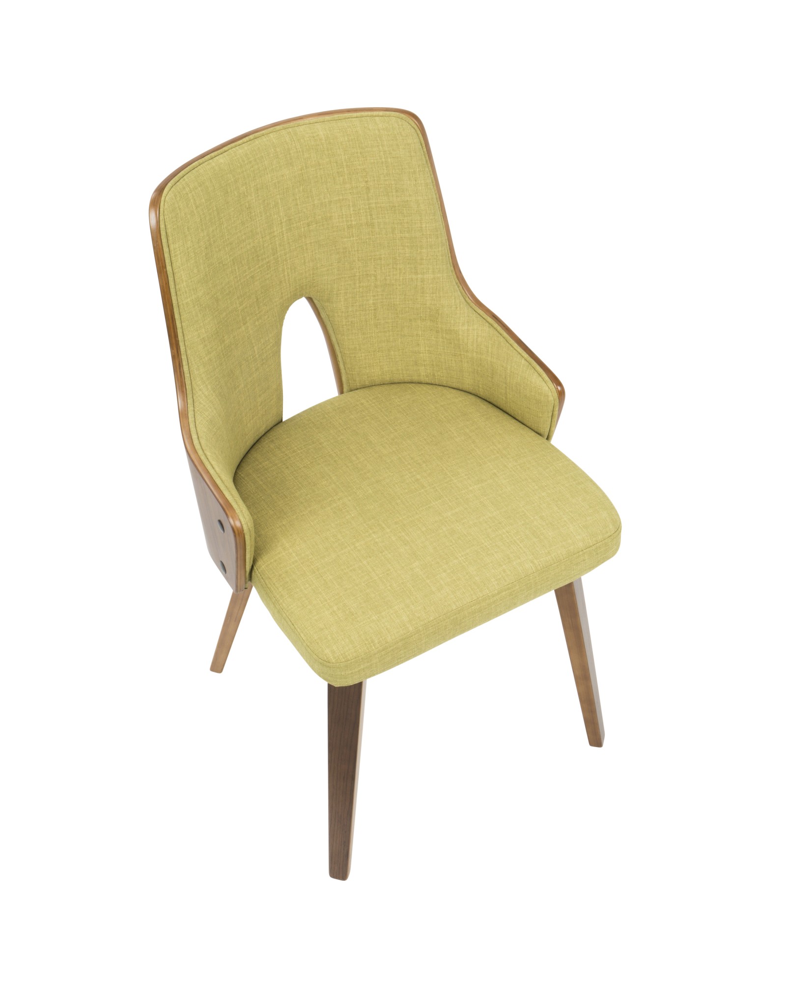 Stella Mid-Century Modern Dining/Accent Chair in Walnut with Green Fabric - Set of 2