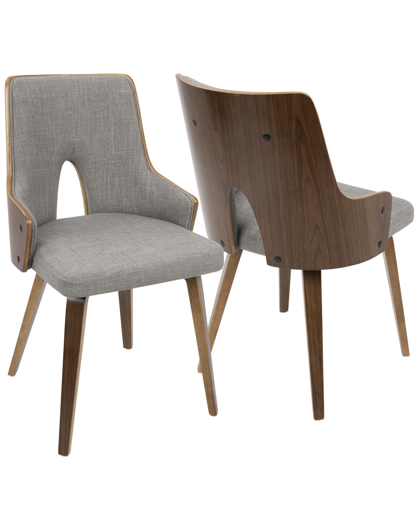 Stella Mid-Century Modern Dining/Accent Chair in Walnut with Light Grey Fabric - Set of 2