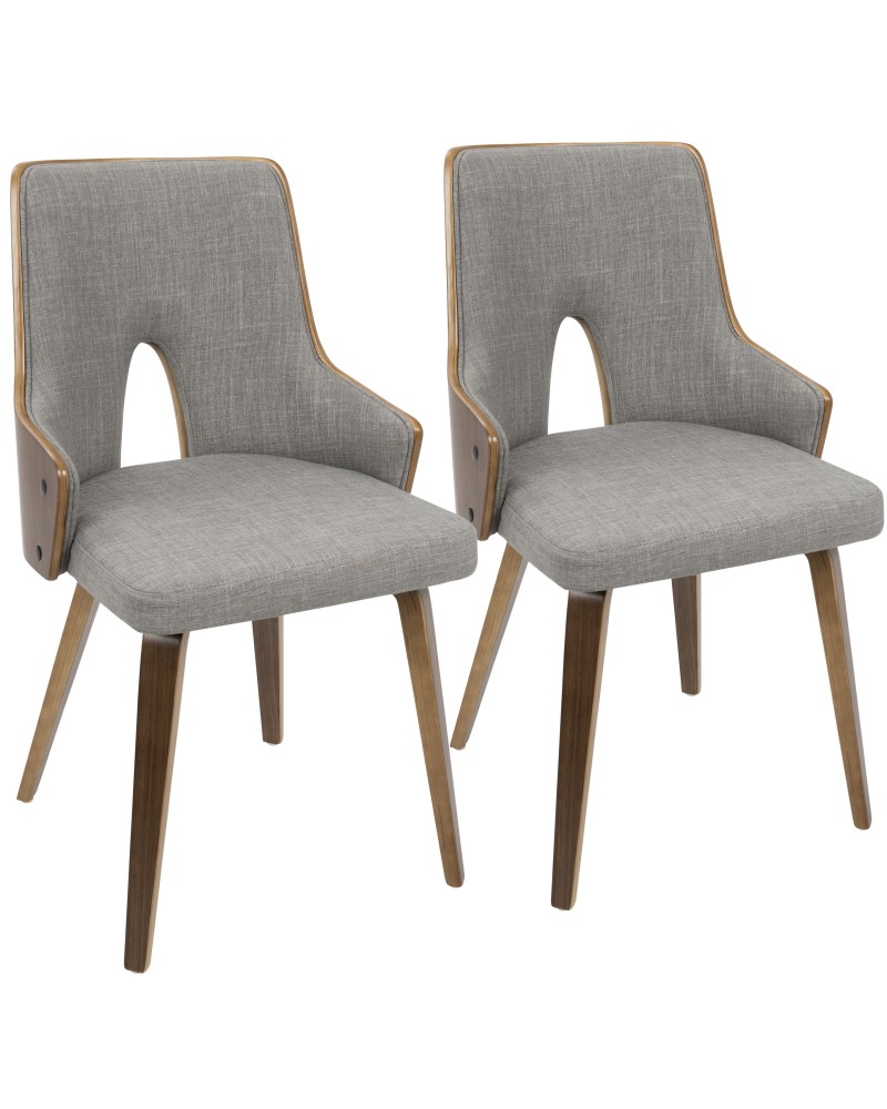 Stella Mid-Century Modern Dining/Accent Chair in Walnut with Light Grey Fabric - Set of 2