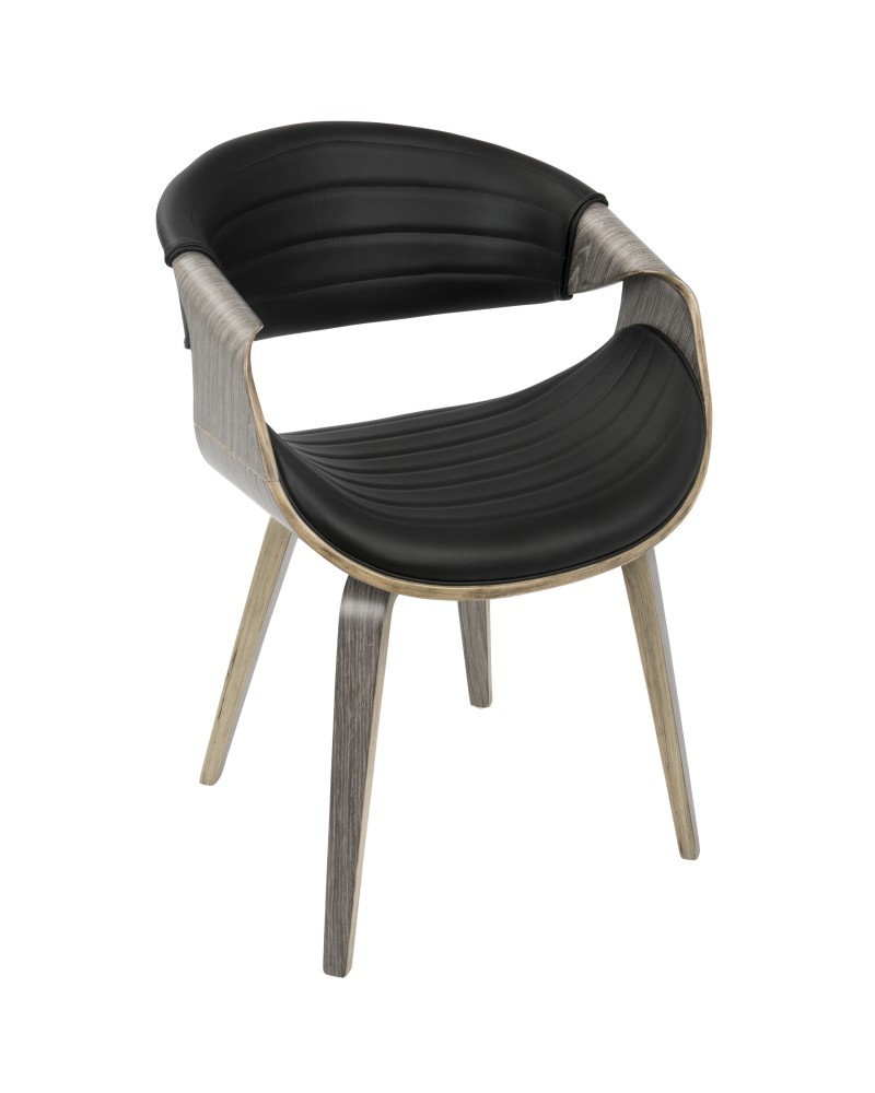 Symphony Mid-Century Modern Dining/Accent Chair in Light Grey Wood and Black Faux Leather