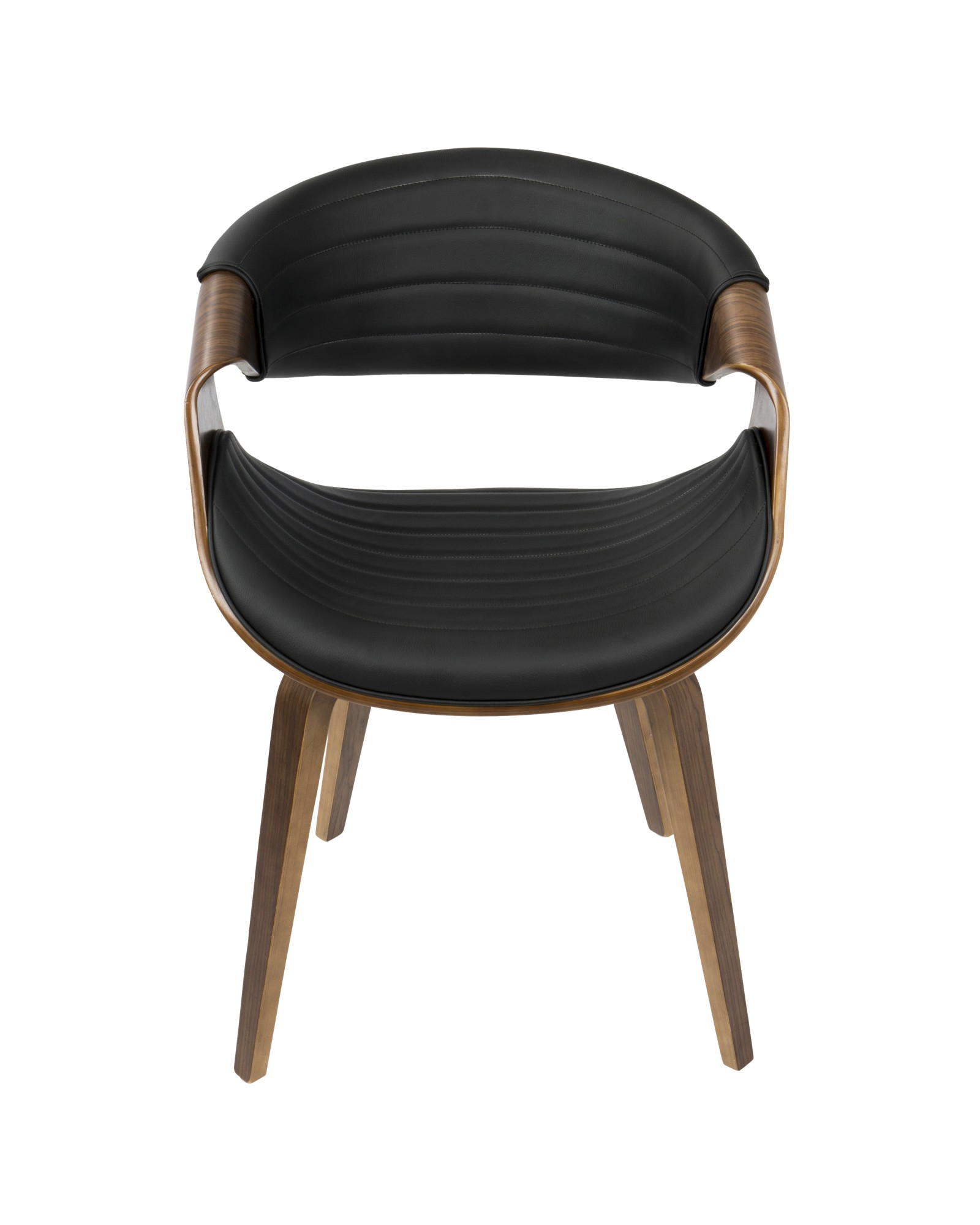 Symphony Mid-Century Modern Dining/Accent Chair in Walnut Wood and Black Faux Leather