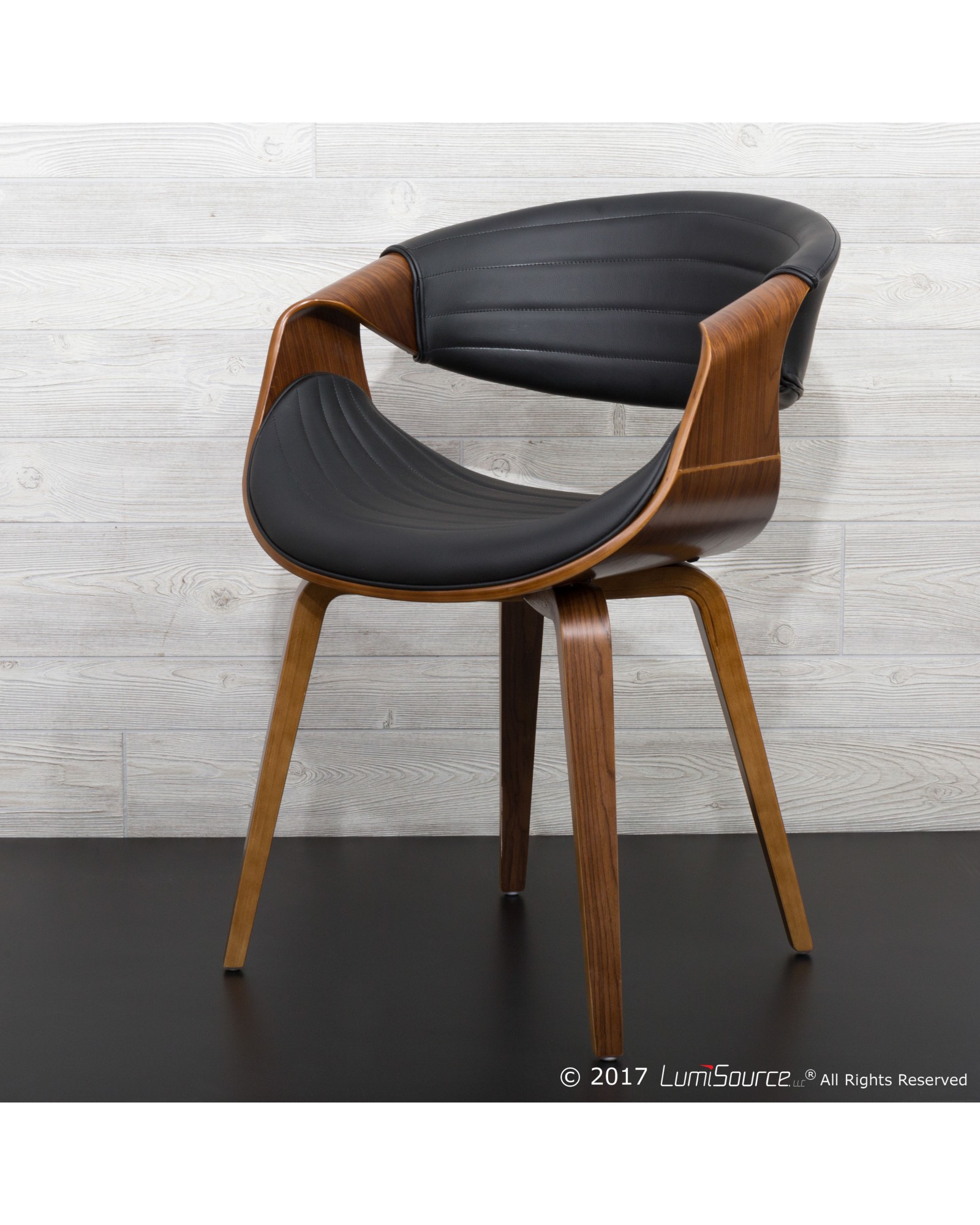 Symphony Mid-Century Modern Dining/Accent Chair in Walnut Wood and Black Faux Leather